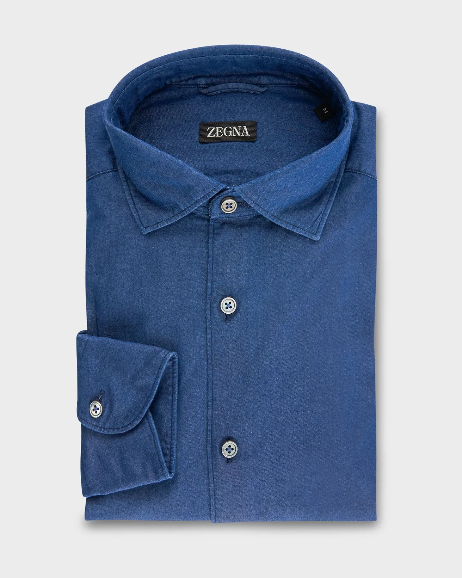 Zegna Blue Indigo Dyed Cotton Denim Shirt^ Casual Shirts