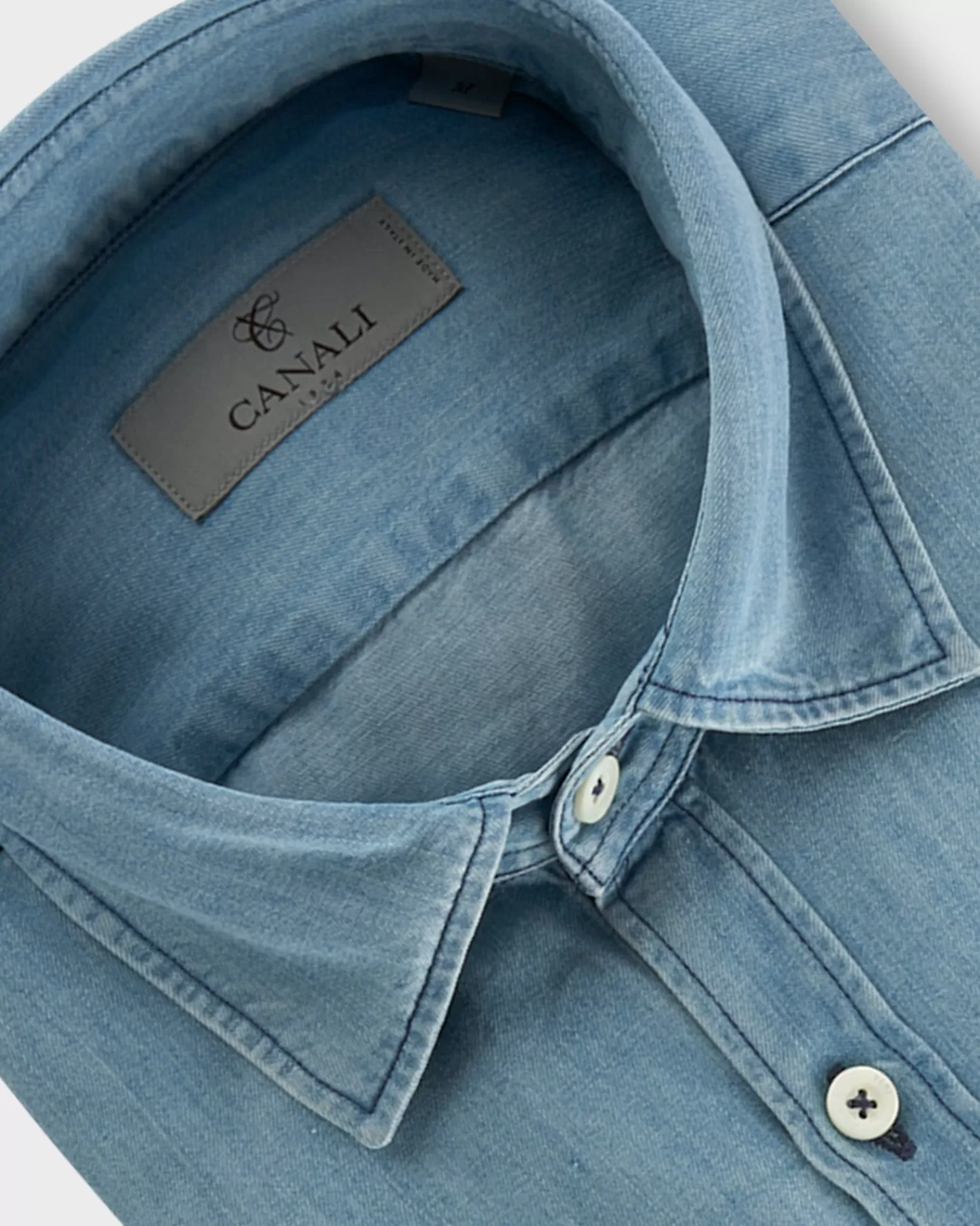 Canali Blue Lyocell Denim Shirt^ Casual Shirts