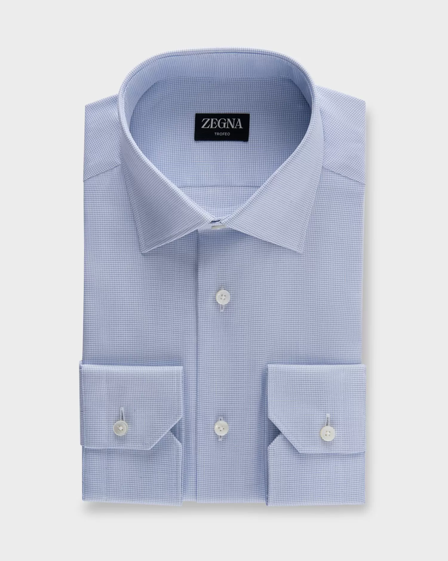 Zegna Blue Micro Check Trofeo Cotton Shirt^ Business Shirts