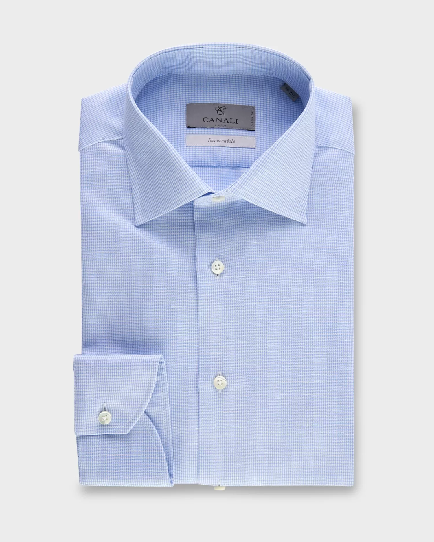 Canali Blue Micro Houndstooth Cotton Linen Shirt^ Business Shirts