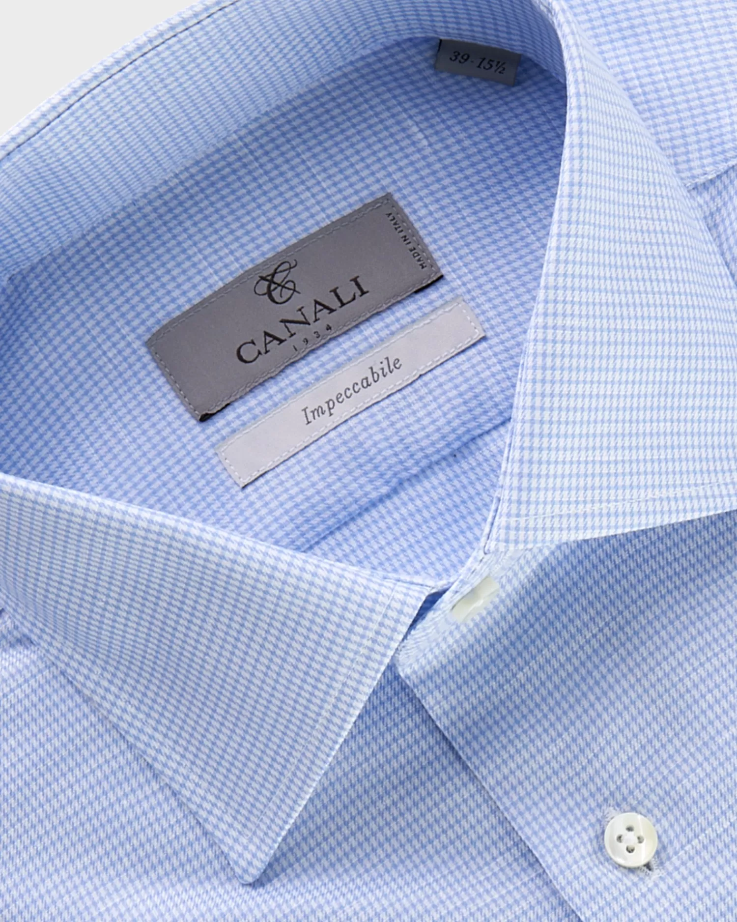 Canali Blue Micro Houndstooth Cotton Linen Shirt^ Business Shirts