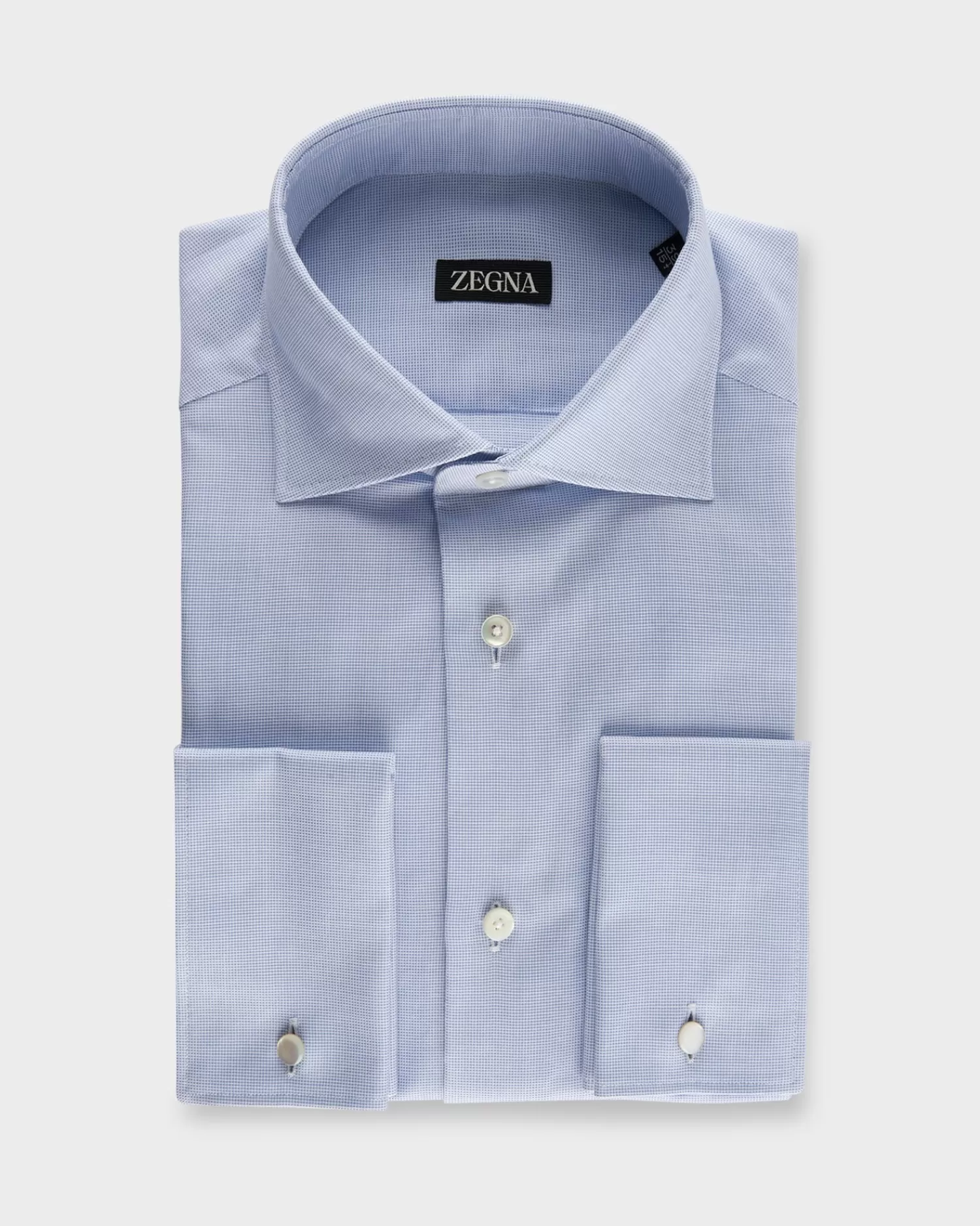 Zegna Blue Micro Weave French Cuff Cotton Shirt^ Business Shirts