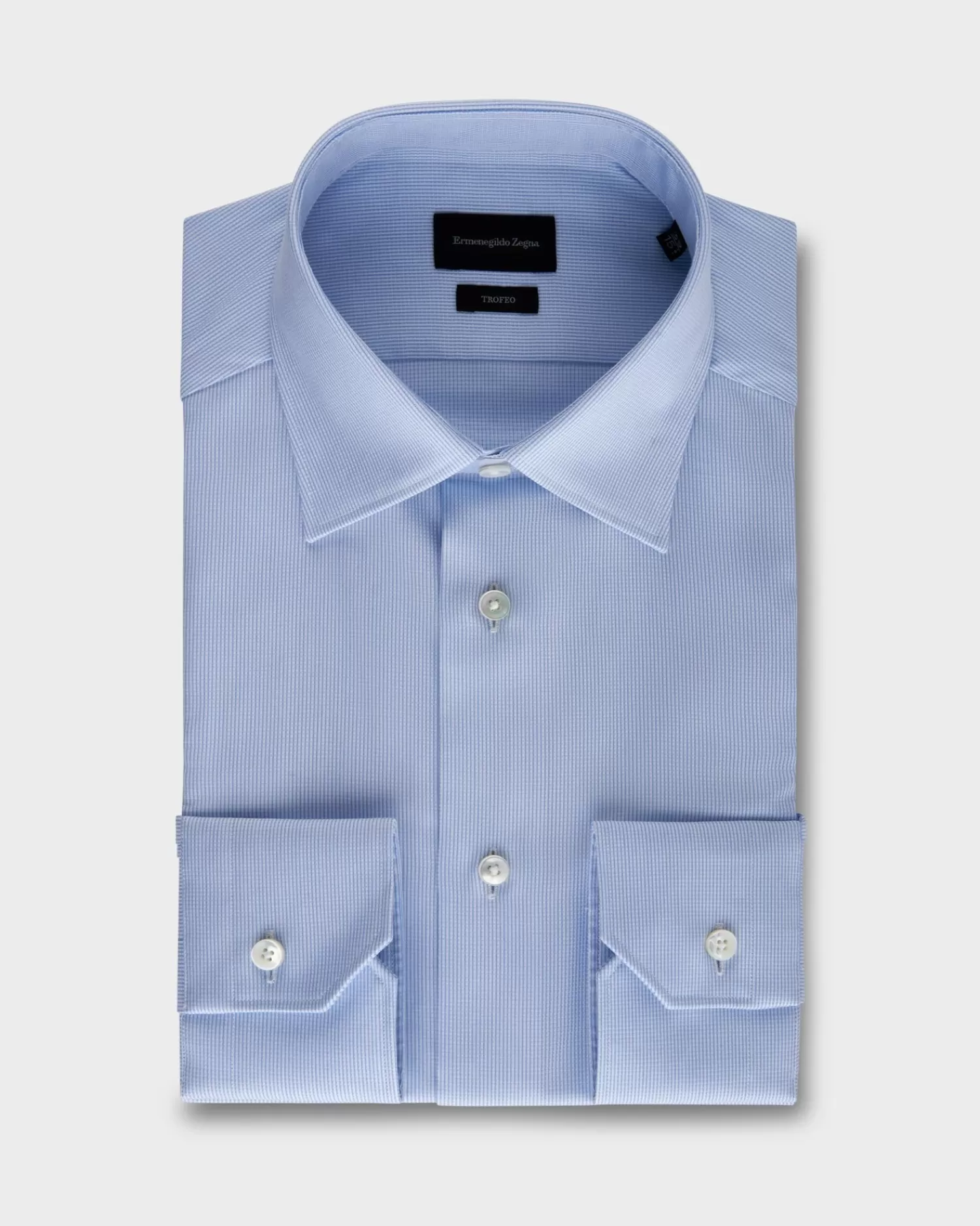 Ermenegildo Zegna Blue Microstructured Trofeo Cotton Shirt^ Business Shirts