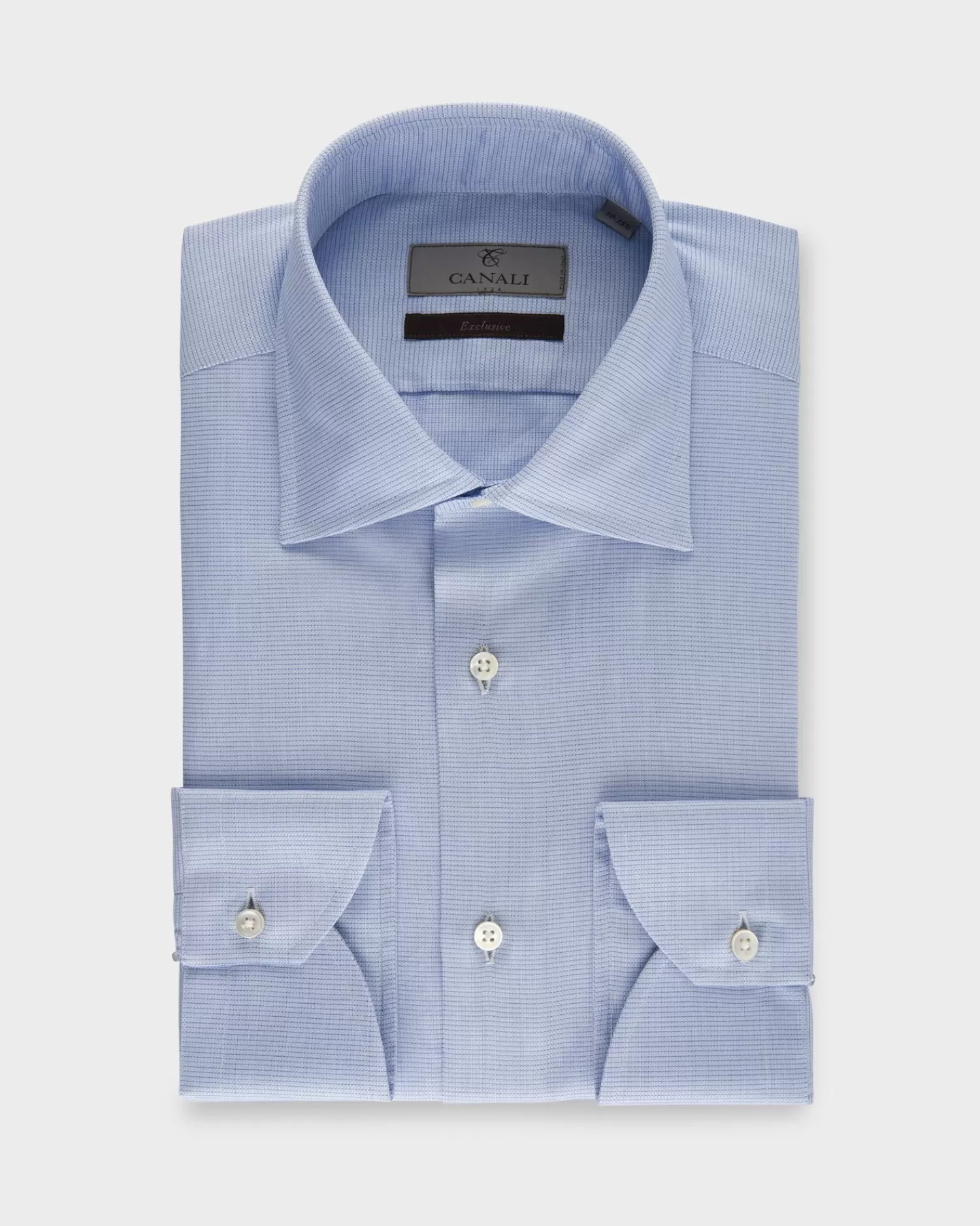 Canali Blue Microtexture Exclusive Cotton Shirt^ Business Shirts