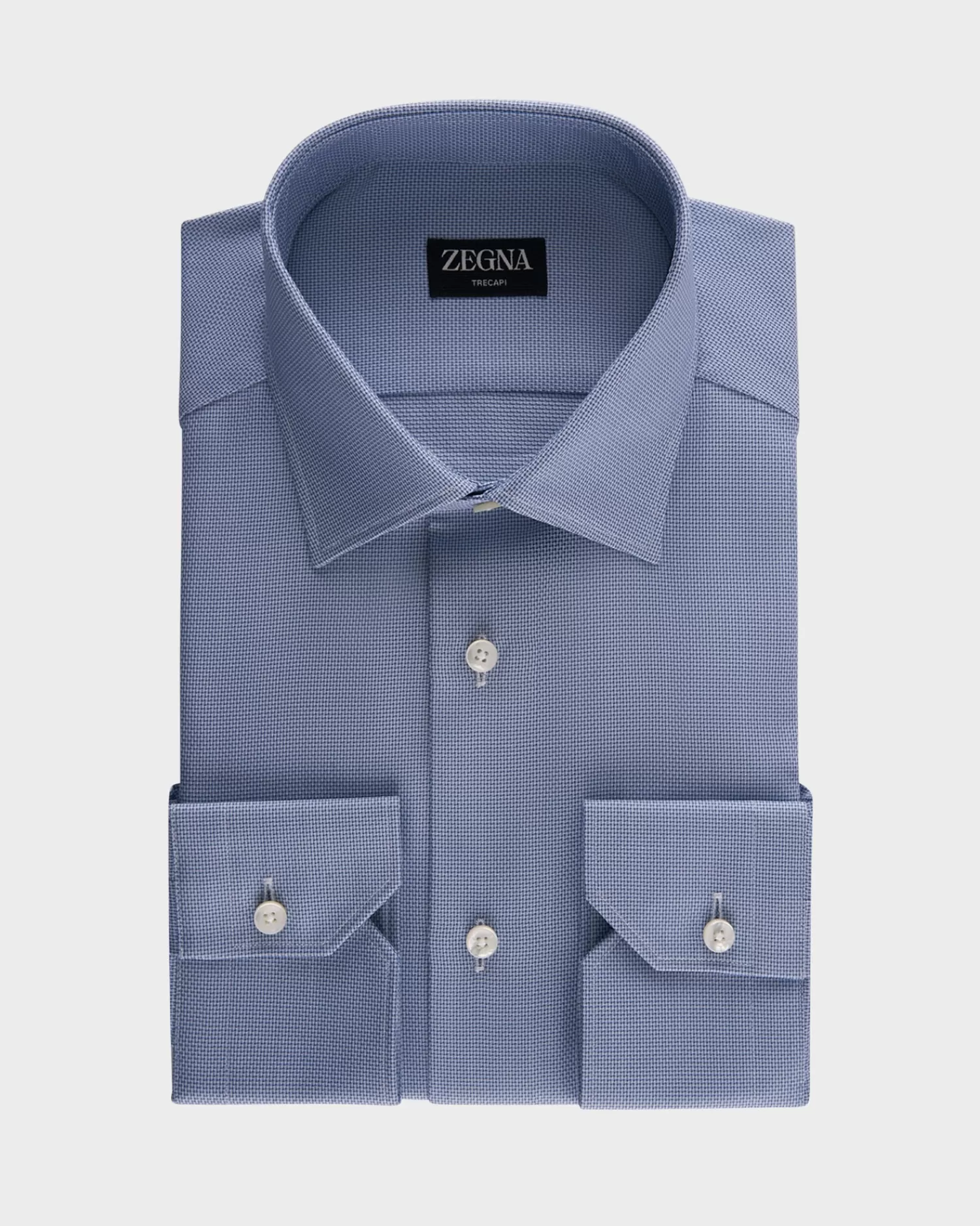 Zegna Blue Microtexture Trecapi Cotton Shirt^ Business Shirts