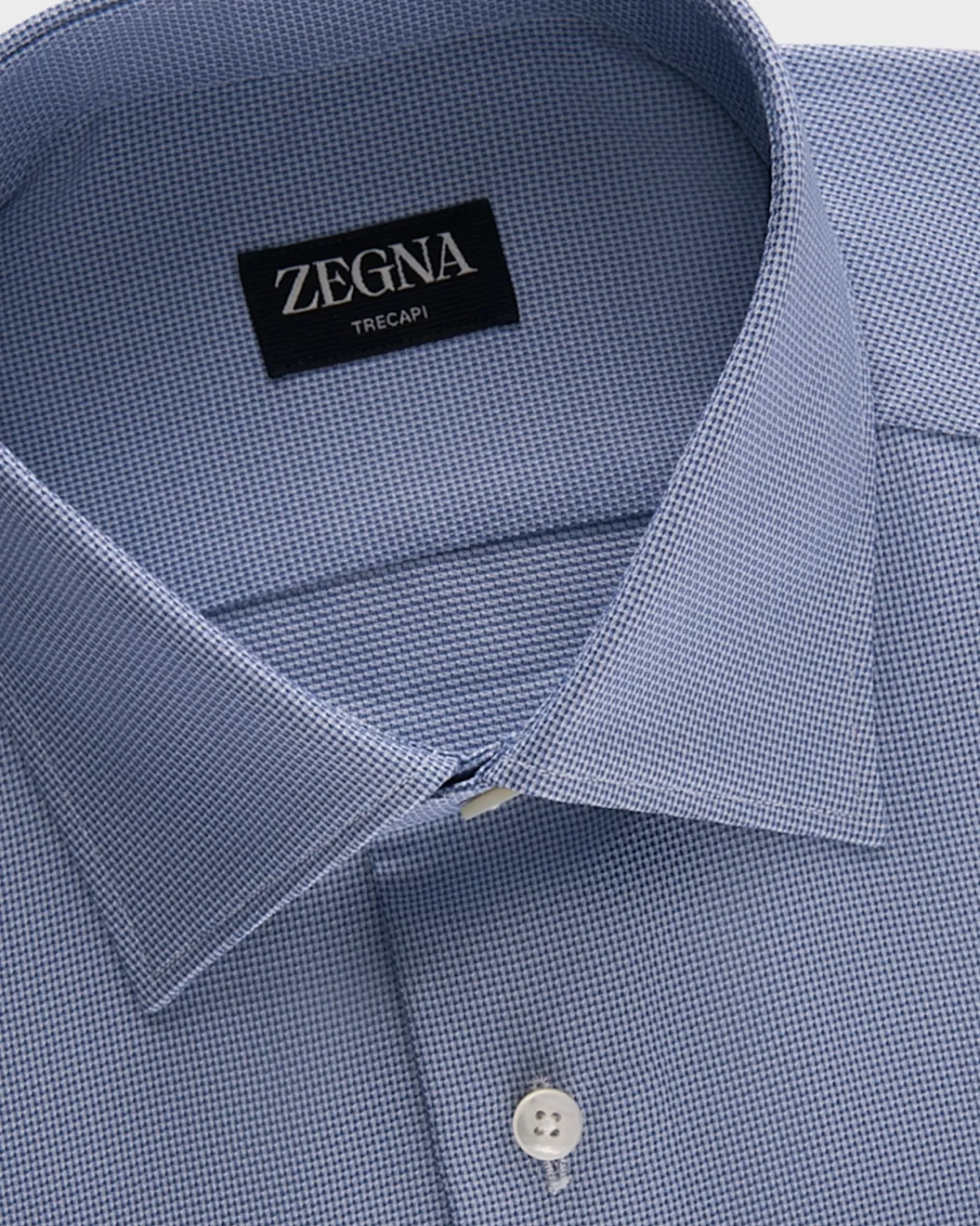 Zegna Blue Microtexture Trecapi Cotton Shirt^ Business Shirts