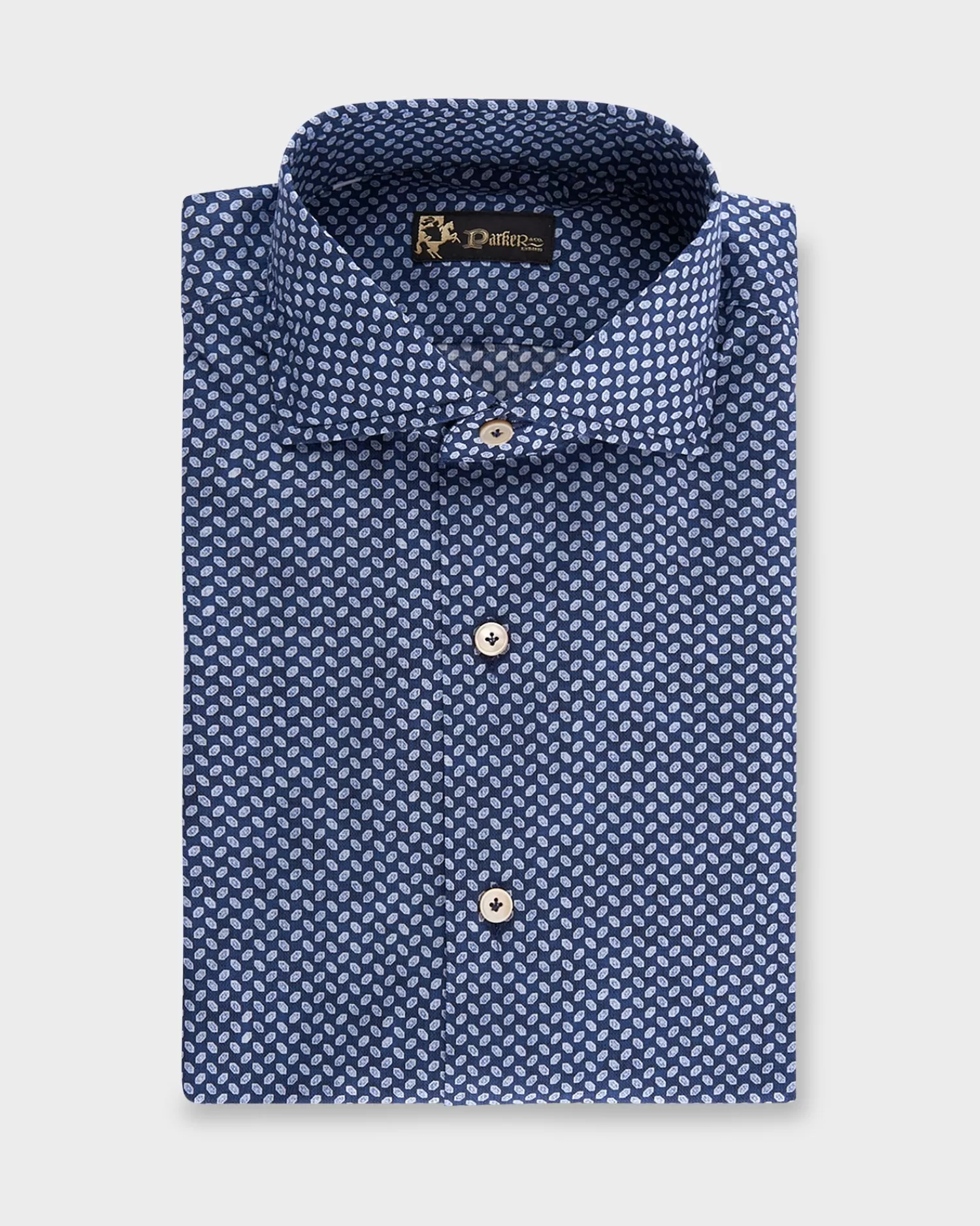 * Blue Mini Pattern Cotton Shirt^ Casual Shirts