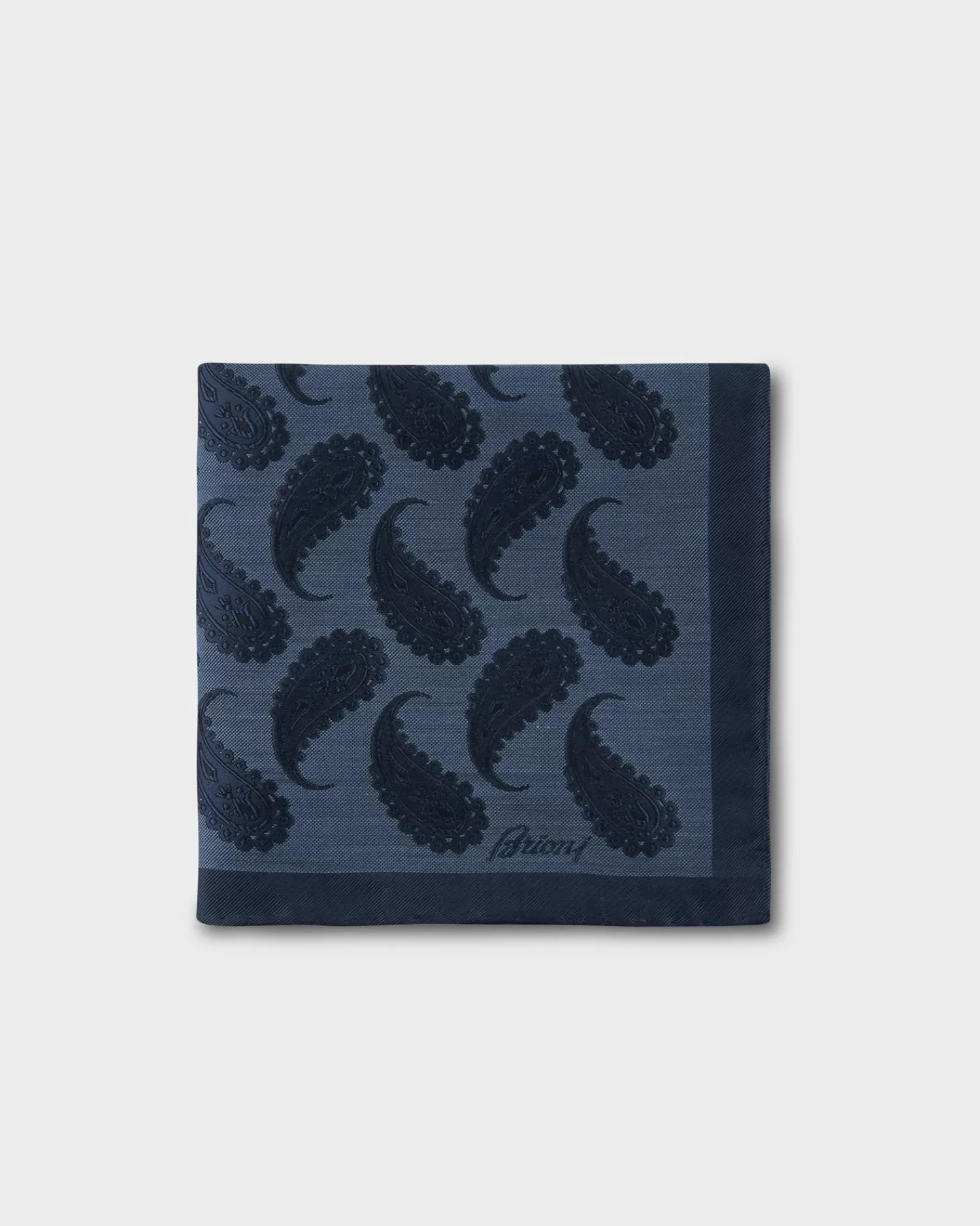 Brioni Blue Paisley Silk Pocket Square^ Pocket Squares