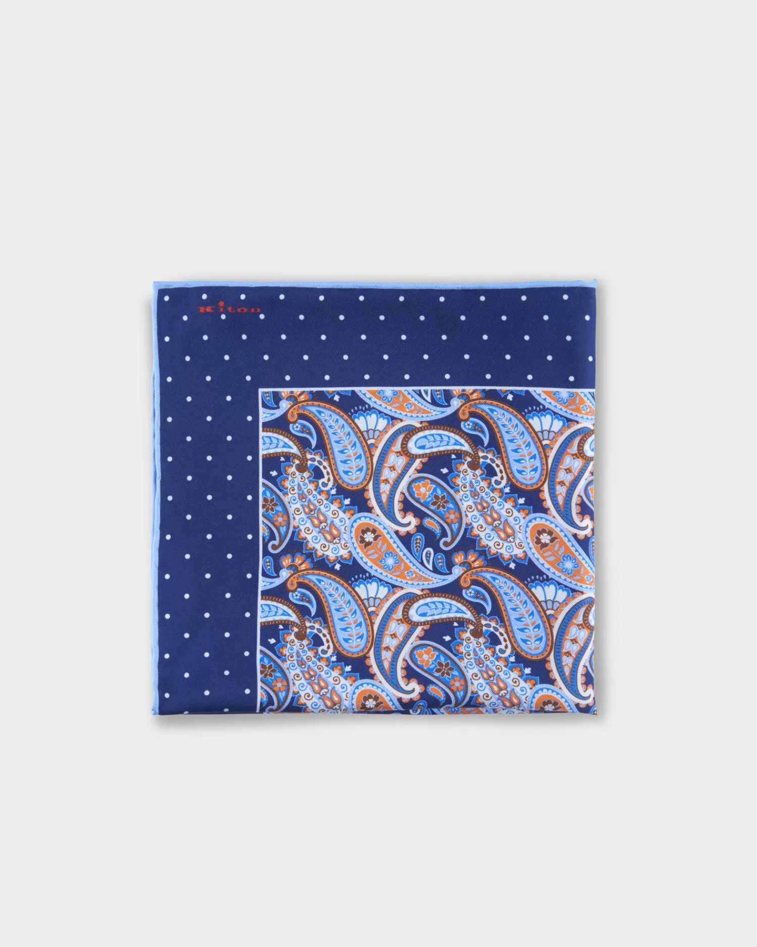 Kiton Blue Polkadot And Paisley Silk Pocket Square^ Pocket Squares