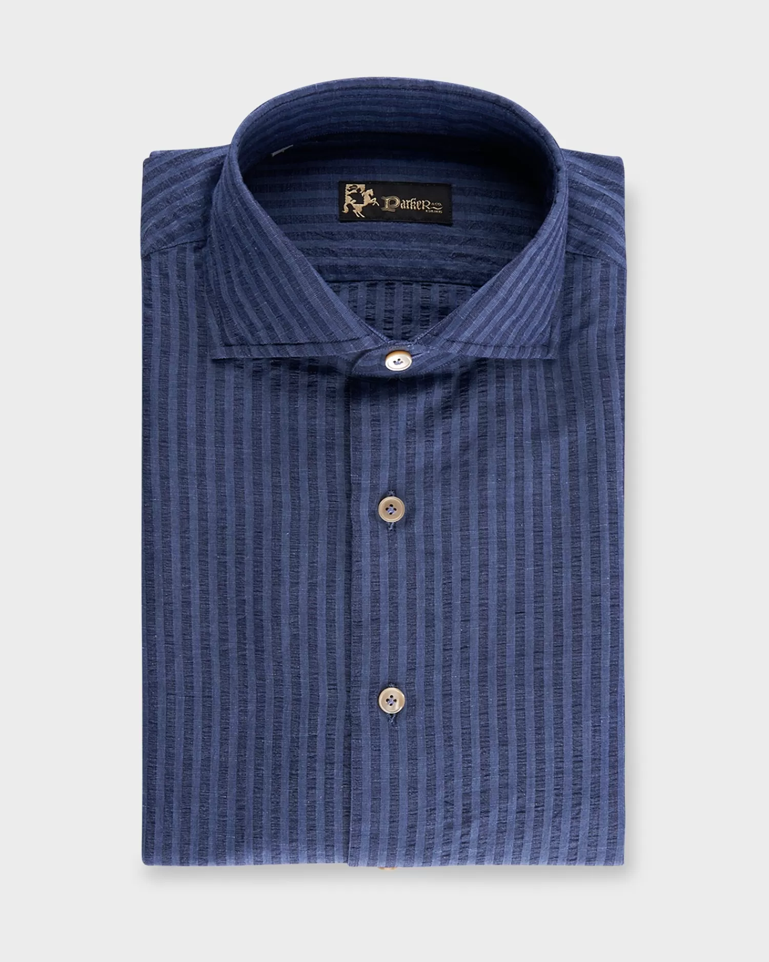 * Blue Self Stripe Cotton Linen Shirt^ Casual Shirts