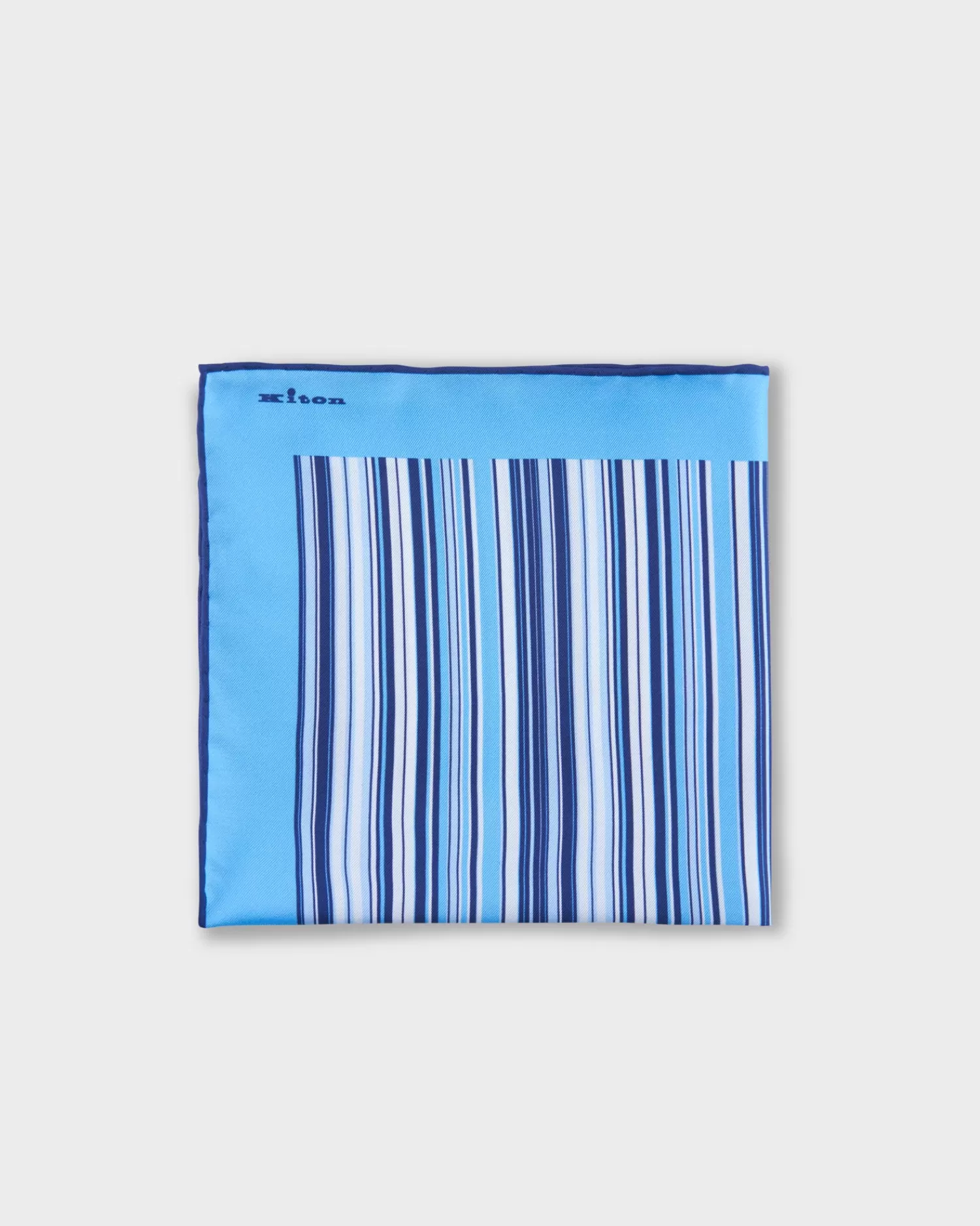 Kiton Blue Stripe Silk Pocket Square^ Pocket Squares