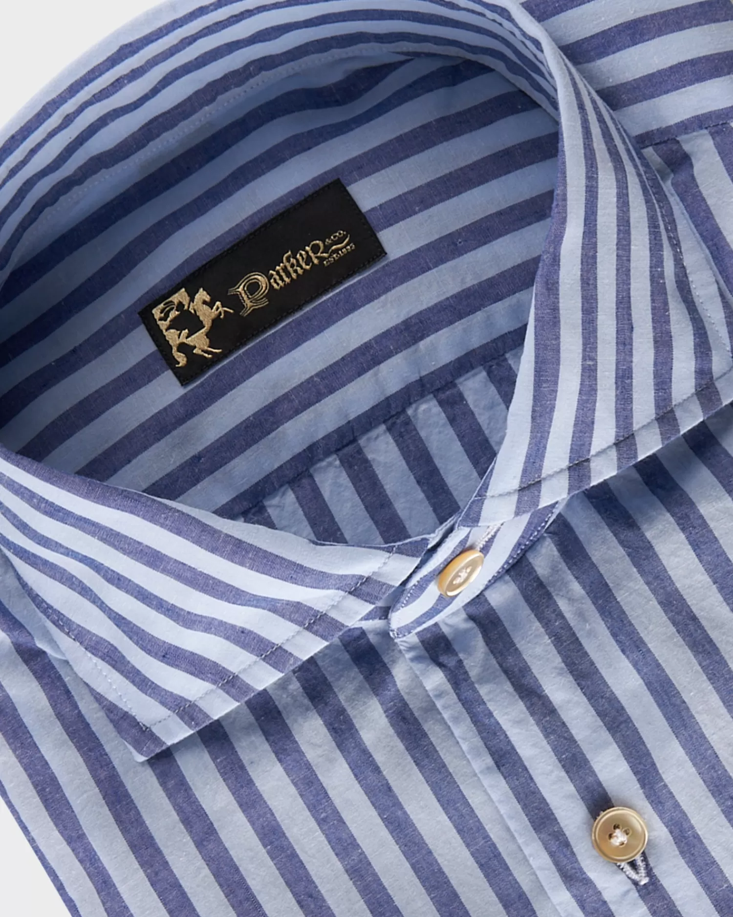 * Blue Striped Cotton Linen Shirt^ Casual Shirts