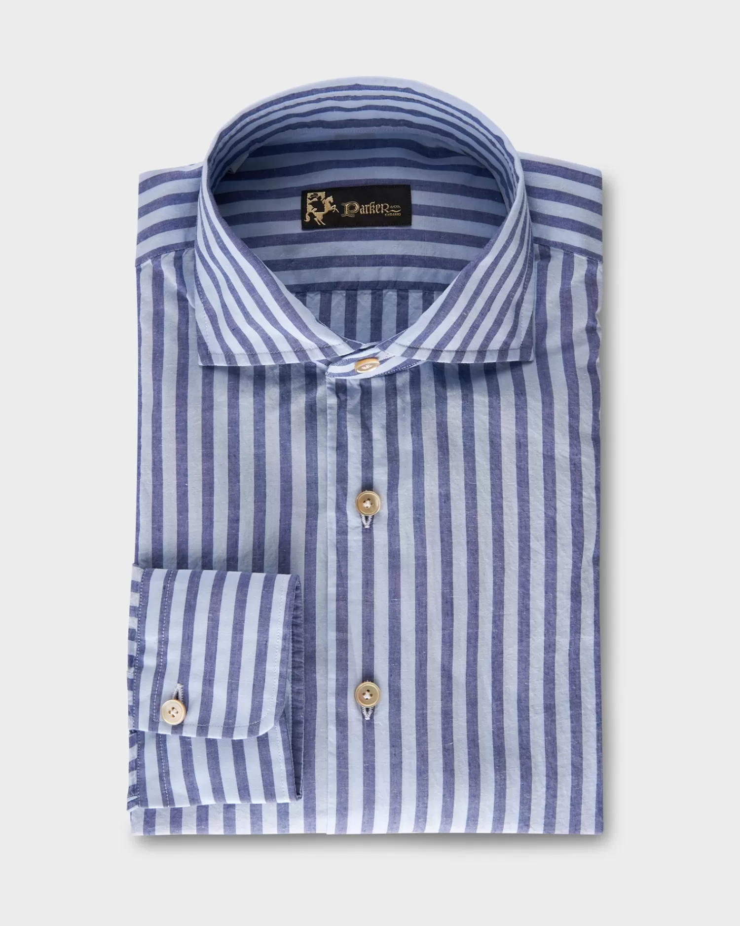 * Blue Striped Cotton Linen Shirt^ Casual Shirts