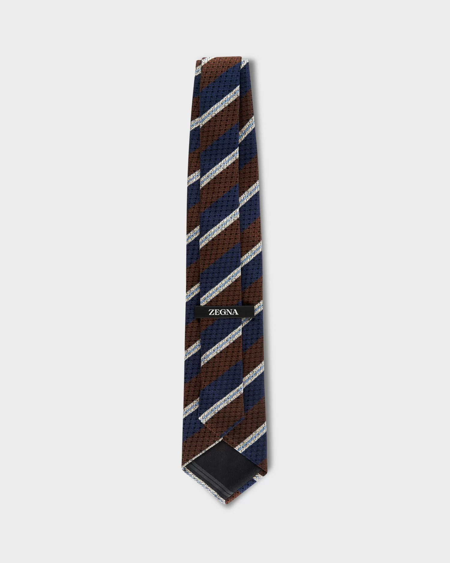 Zegna Brown And Navy Diagonal Pattern Silk Tie^ Ties