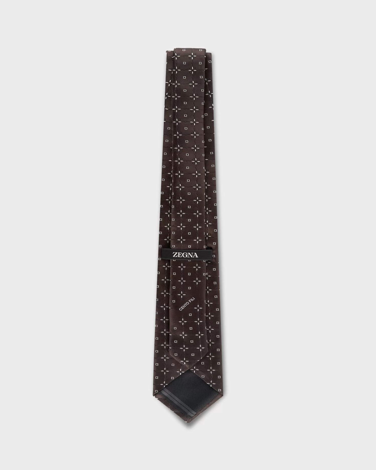 Zegna Brown And White Geo Floral Pattern Silk Tie^ Ties