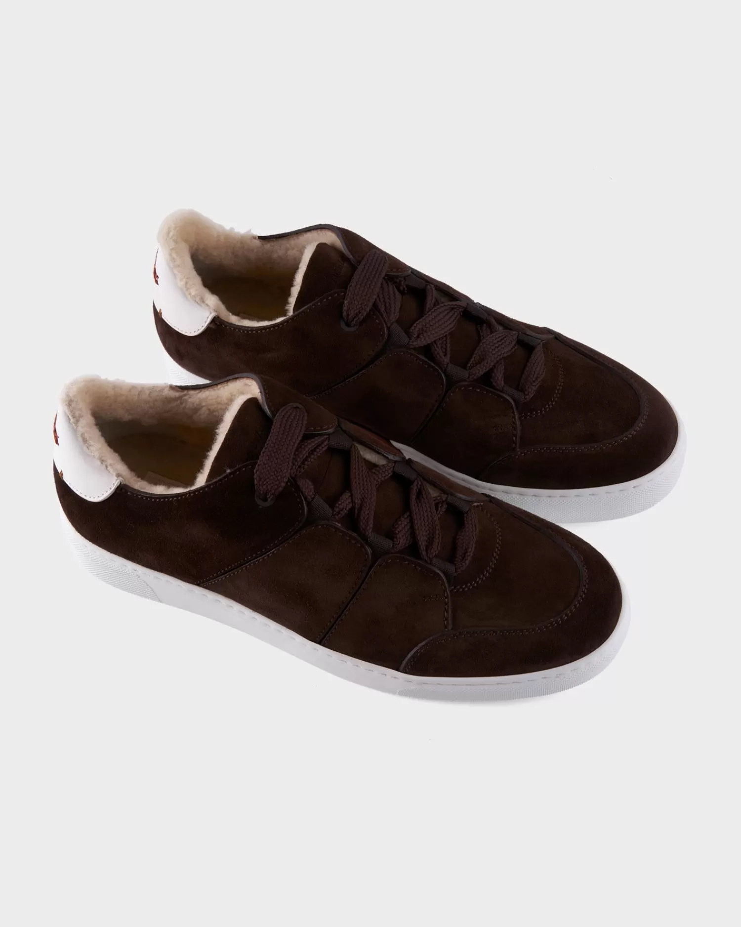 Ermenegildo Zegna Brown Suede Shearling Tiziano Sneakers^ Sneakers