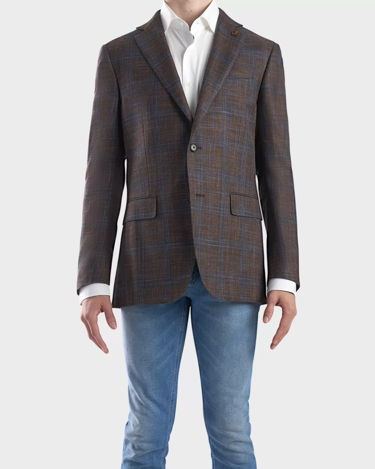 Pal Zileri Brown With Blue Check Wool Silk Sports Jacket^ Sports Jackets