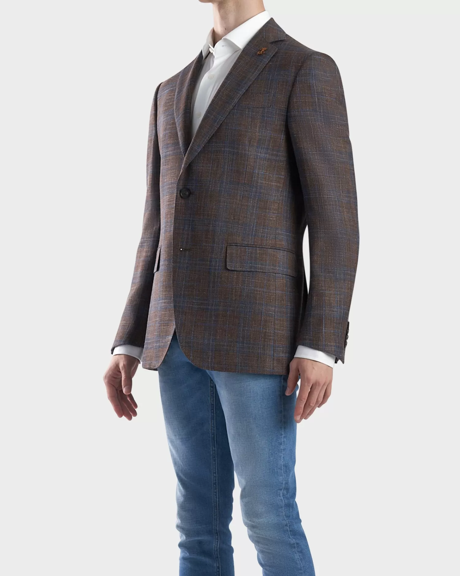 Pal Zileri Brown With Blue Check Wool Silk Sports Jacket^ Sports Jackets