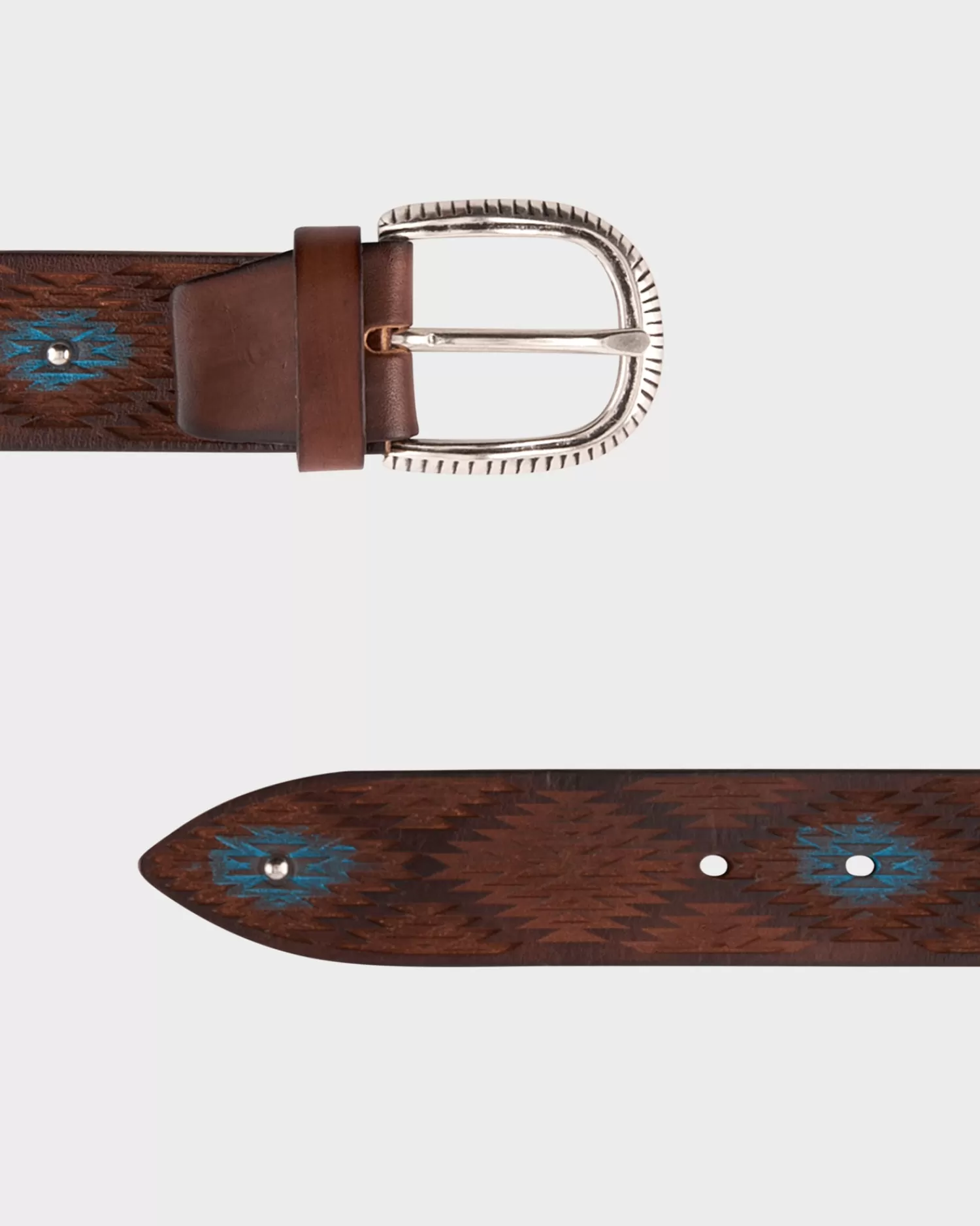 Alberto Luti Brown With Turquoise Distressed Handpainted Leather Belt^ Belts