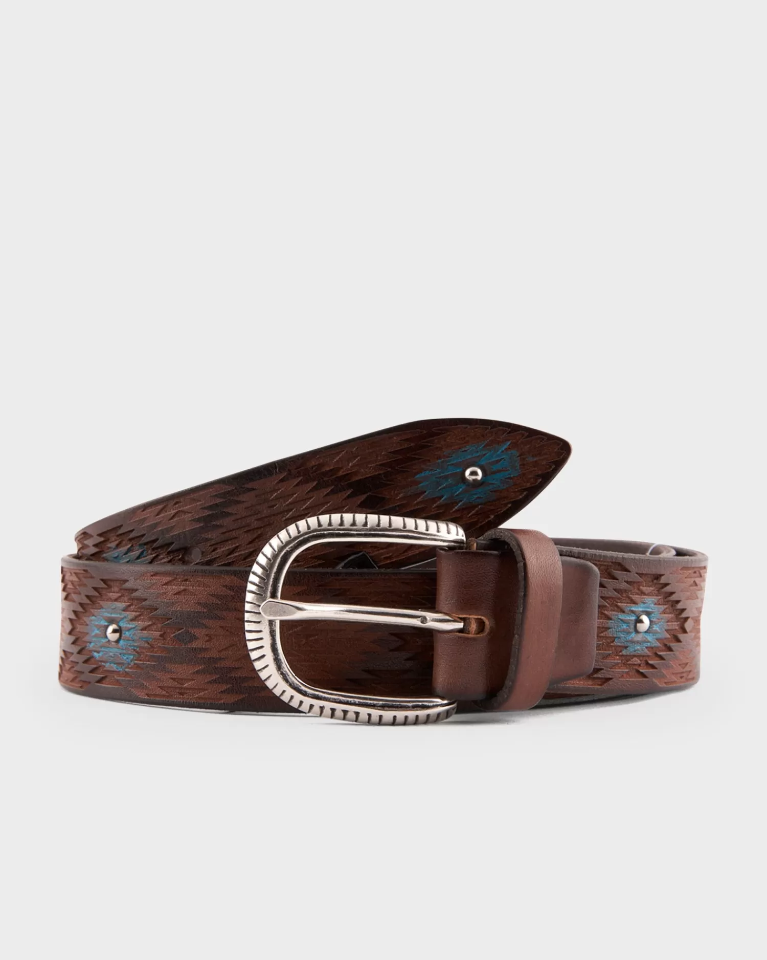 Alberto Luti Brown With Turquoise Distressed Handpainted Leather Belt^ Belts