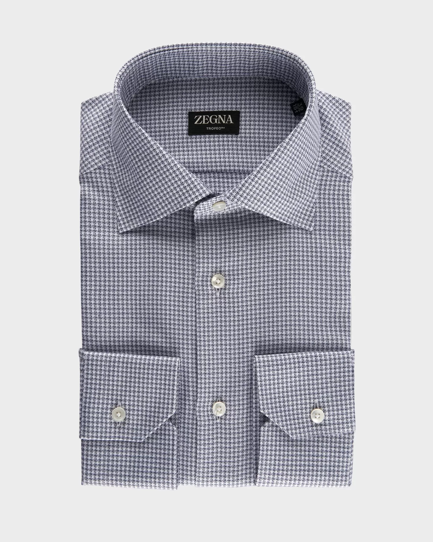 Zegna Dark Blue And White Micro Houndstooth Trofeo Cotton Shirt^ Business Shirts