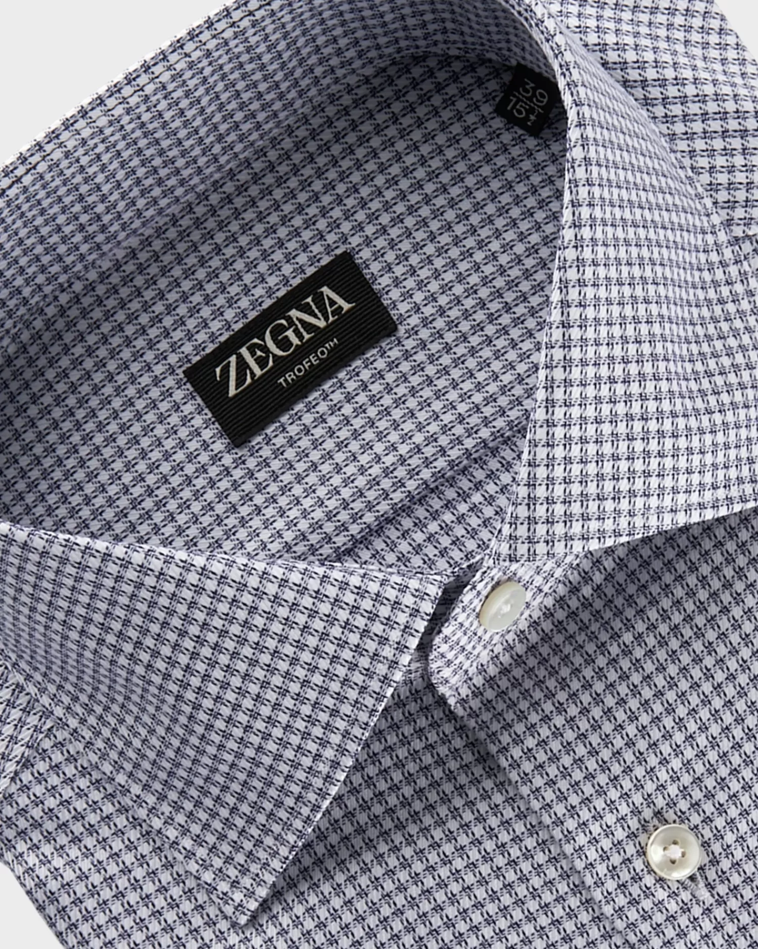 Zegna Dark Blue And White Micro Houndstooth Trofeo Cotton Shirt^ Business Shirts