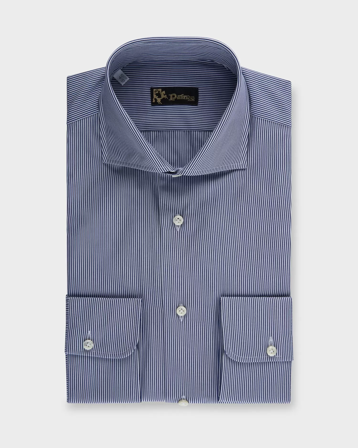 * Dark Blue And White Stripe Cotton Shirt^ Business Shirts