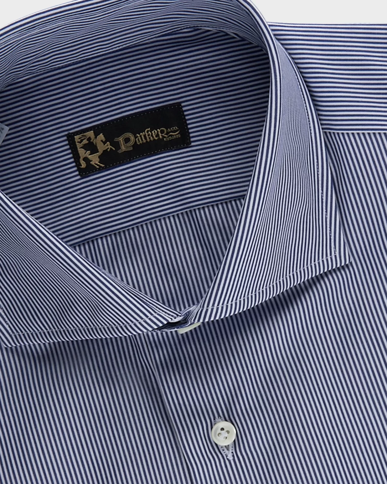 * Dark Blue And White Stripe Cotton Shirt^ Business Shirts