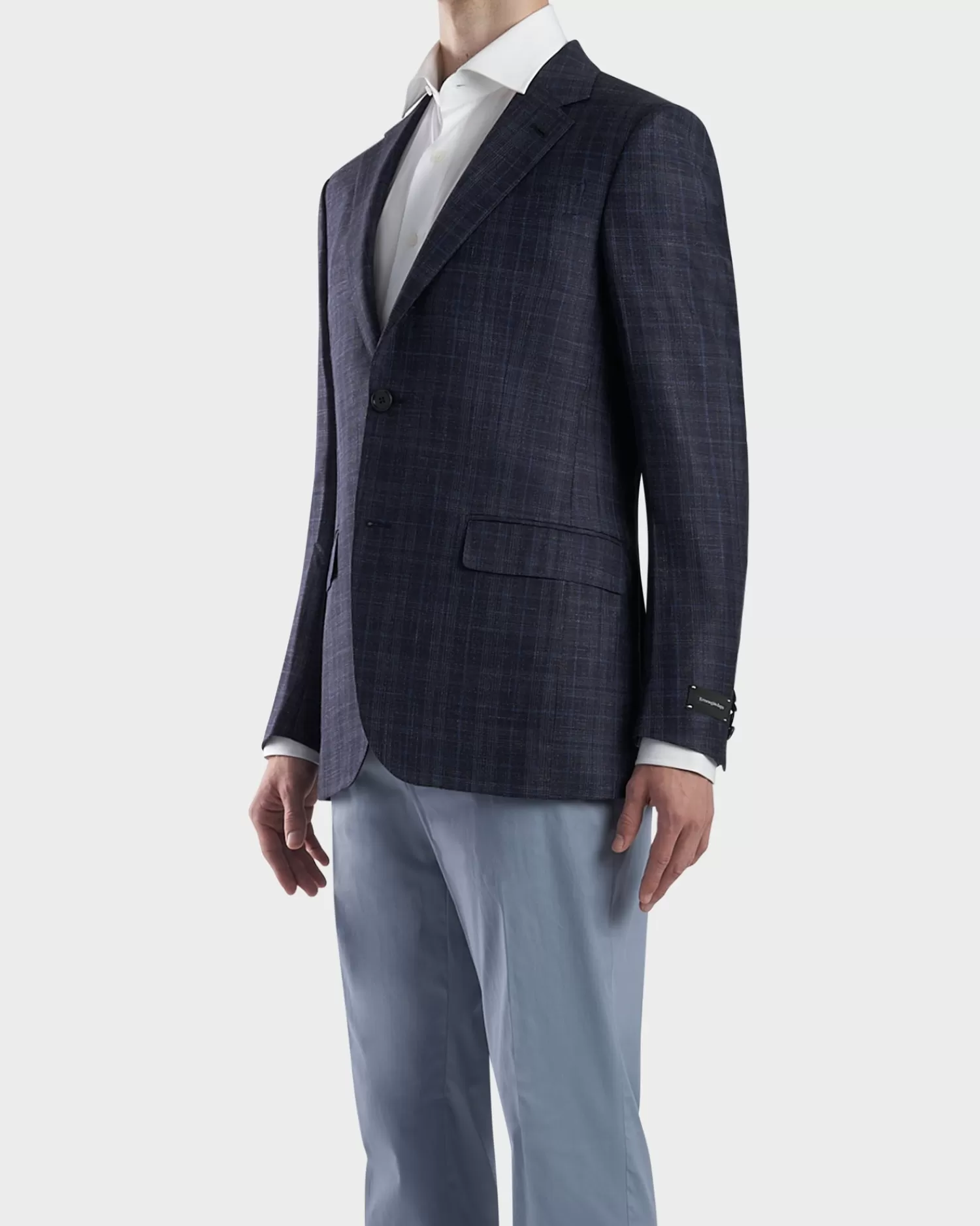Ermenegildo Zegna Dark Blue Check Milano Wool Silk Linen Sports Jacket^ Sports Jackets