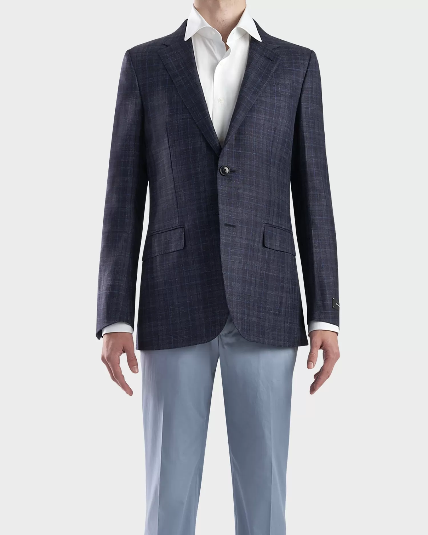 Ermenegildo Zegna Dark Blue Check Milano Wool Silk Linen Sports Jacket^ Sports Jackets