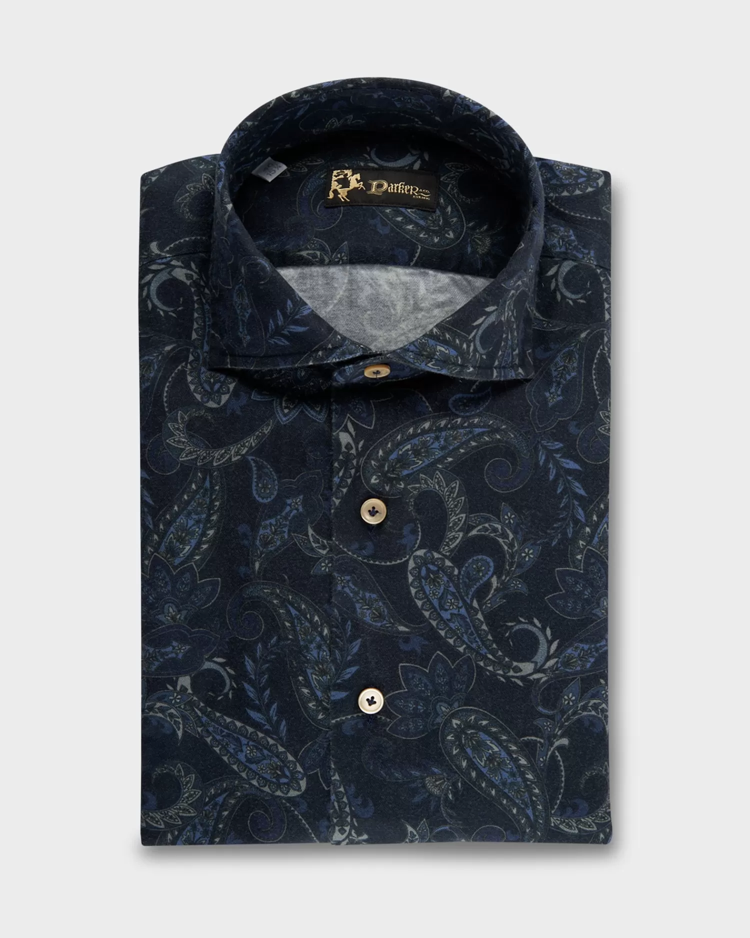 * Dark Blue Cotton Flannel Paisley Pattern Shirt^ Casual Shirts