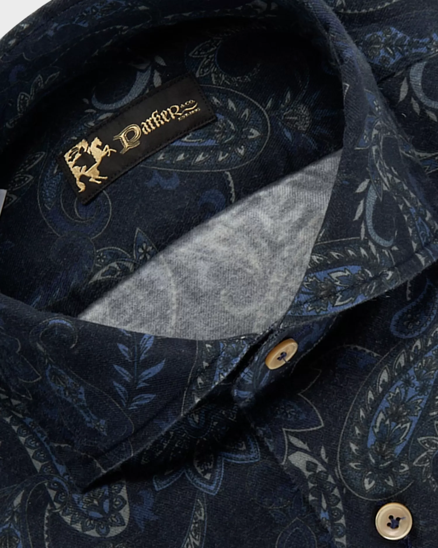 * Dark Blue Cotton Flannel Paisley Pattern Shirt^ Casual Shirts