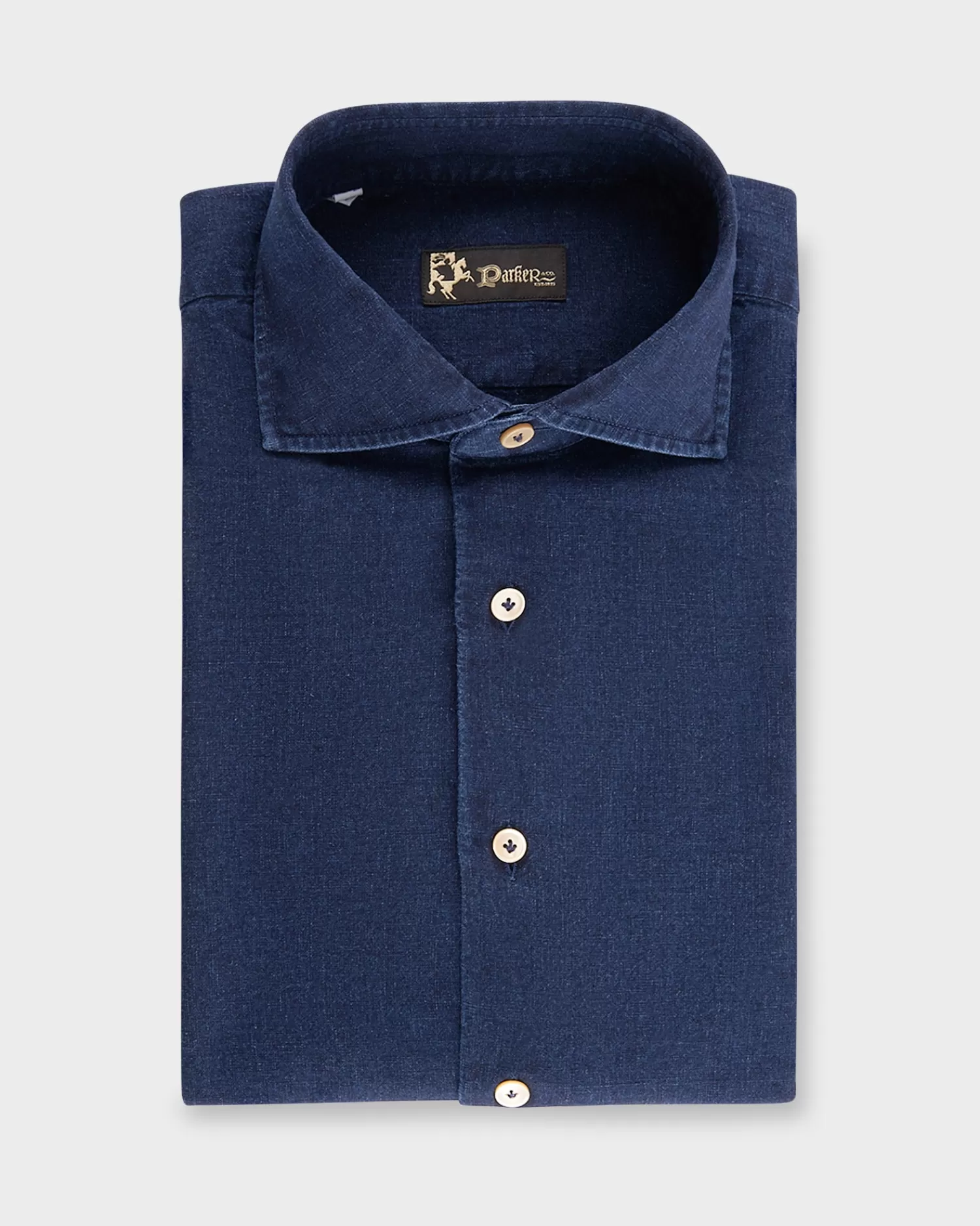 * Dark Blue Denim Linen Cotton Shirt^ Casual Shirts