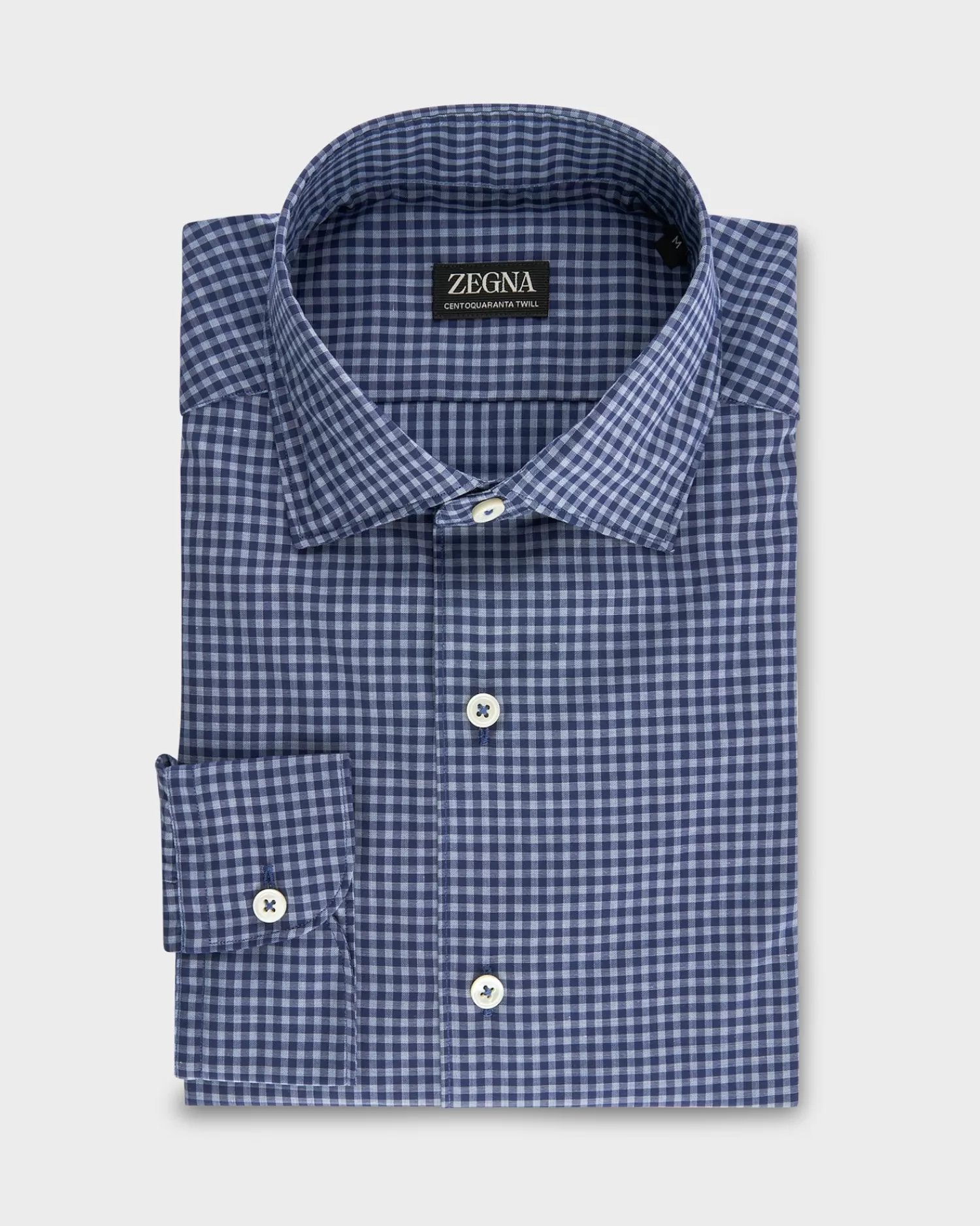 Zegna Dark Blue Gingham Check Centoquatra Twill Shirt^ Casual Shirts