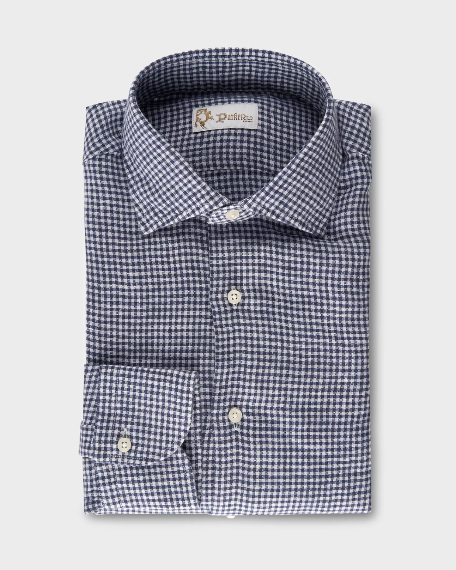 * Dark Blue Gingham Linen Shirt^ Casual Shirts