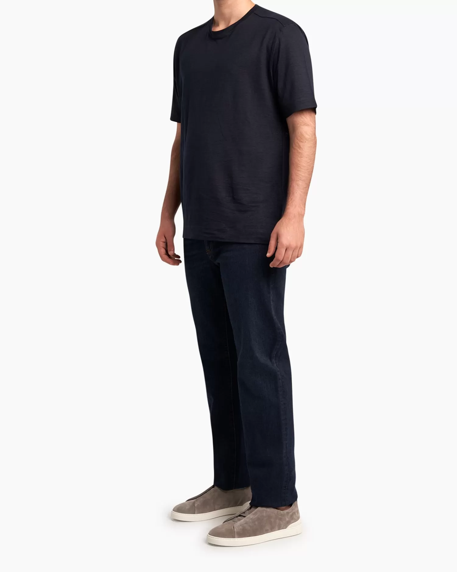 Zegna Dark Blue Linen Jersery T-Shirt^ T-Shirts