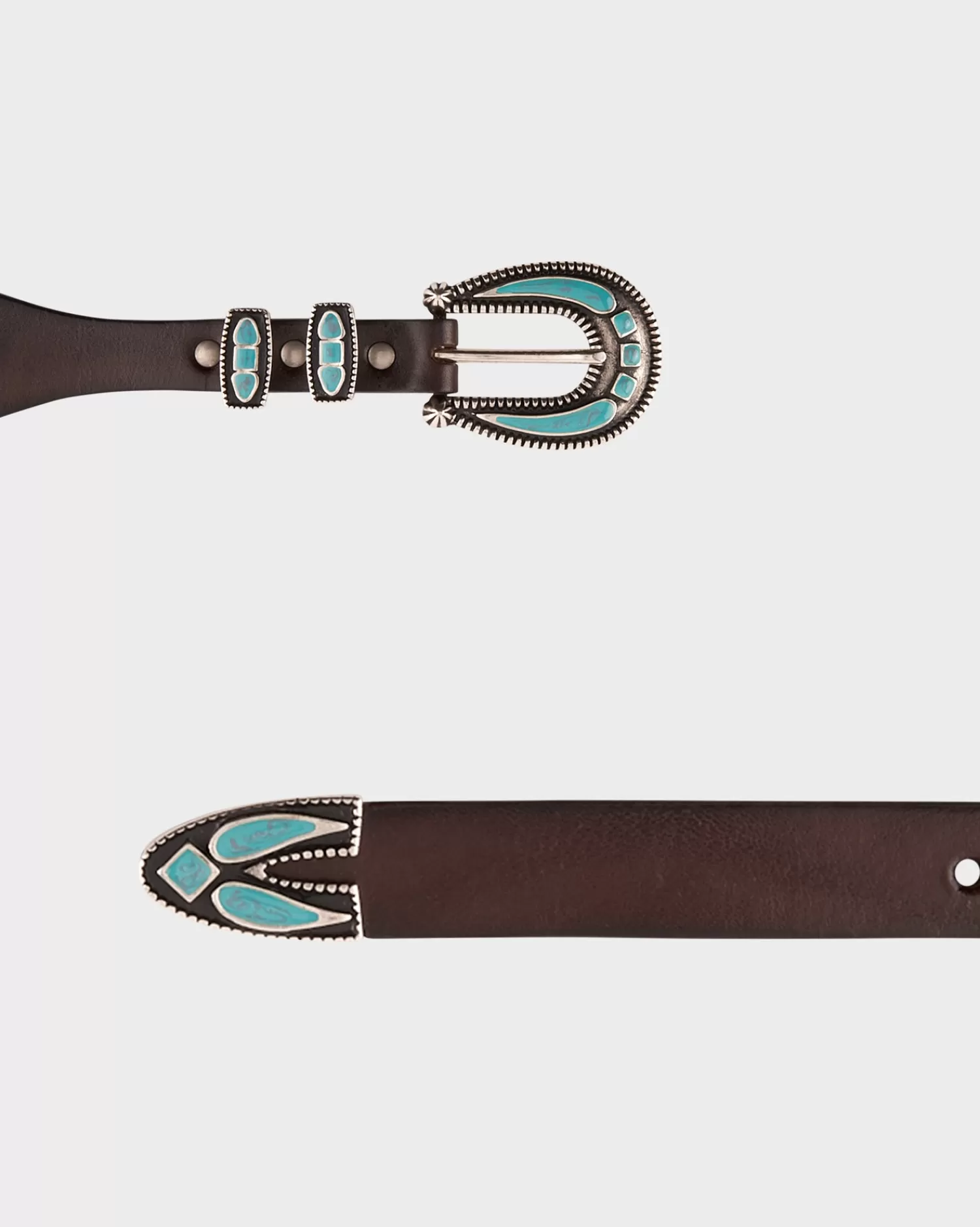 Alberto Luti Dark Brown And Turquoise Distressed Leather Belt^ Belts