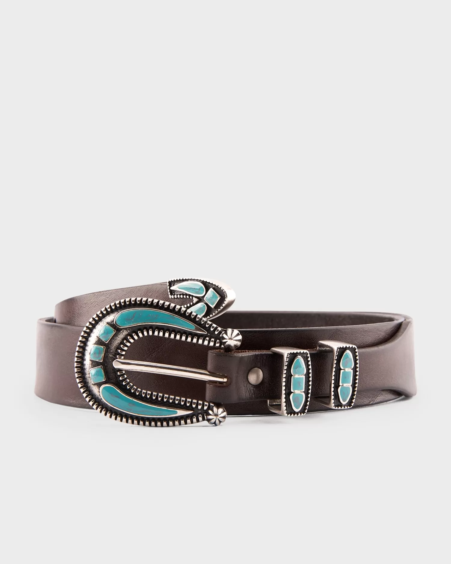 Alberto Luti Dark Brown And Turquoise Distressed Leather Belt^ Belts