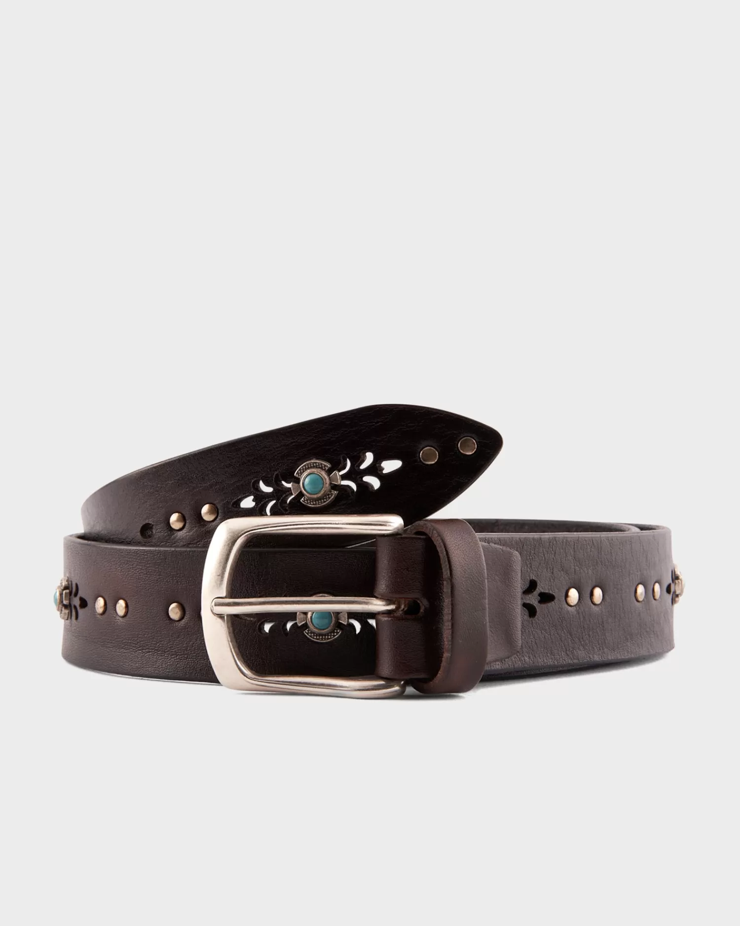 Alberto Luti Dark Brown And Turquoise Studded Belt^ Belts