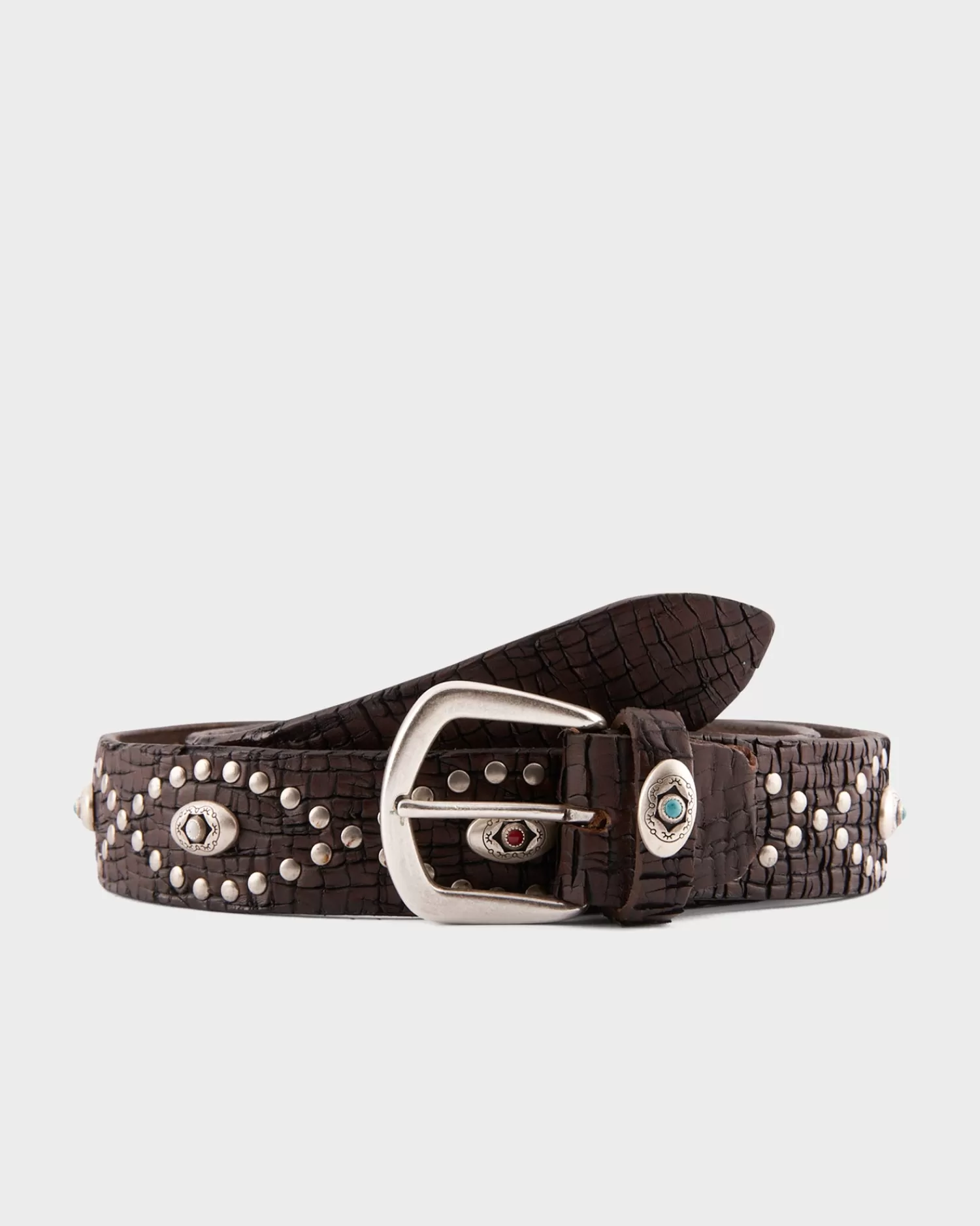 Alberto Luti Dark Brown Distressed Studded Belt^ Belts