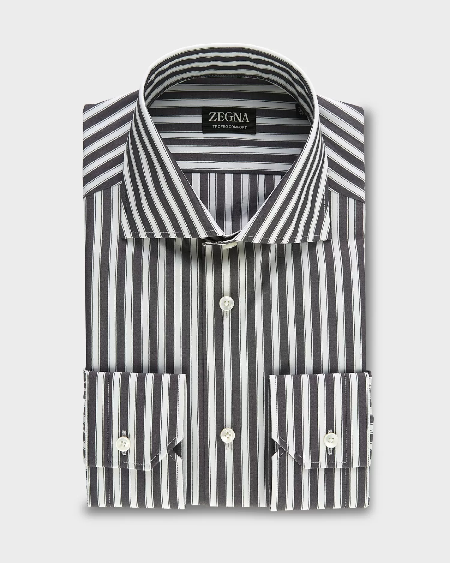 Zegna Dark Grey Striped Trofeo Comfort Cotton Shirt^ Business Shirts