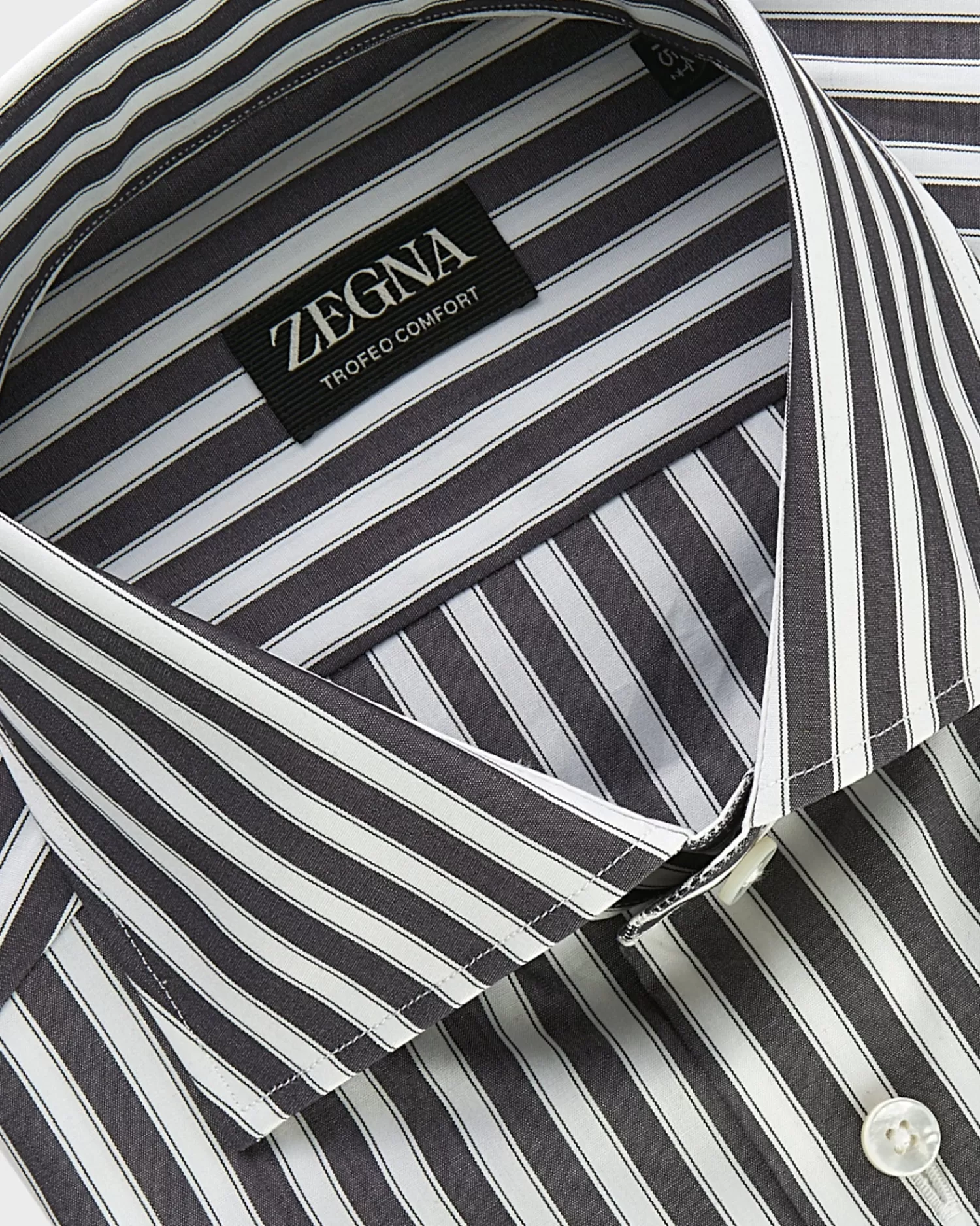 Zegna Dark Grey Striped Trofeo Comfort Cotton Shirt^ Business Shirts