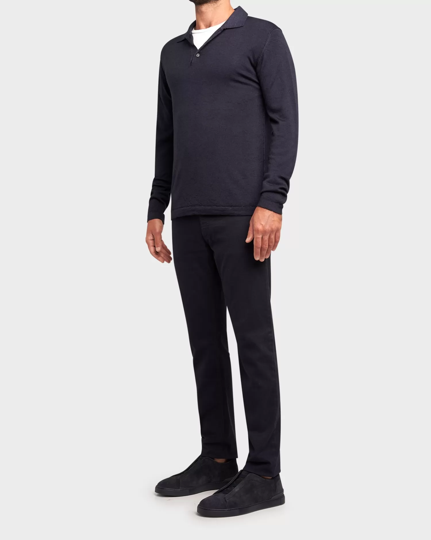 Crossley Dark Navy Pure Lambswool Polo Sweater^ Knitwear