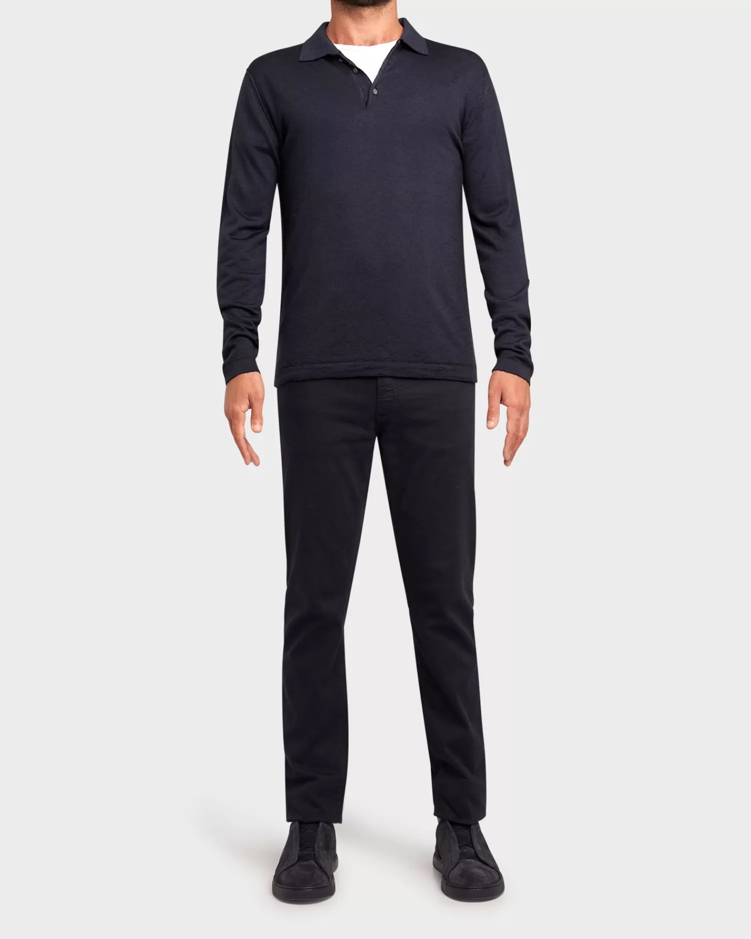 Crossley Dark Navy Pure Lambswool Polo Sweater^ Polos