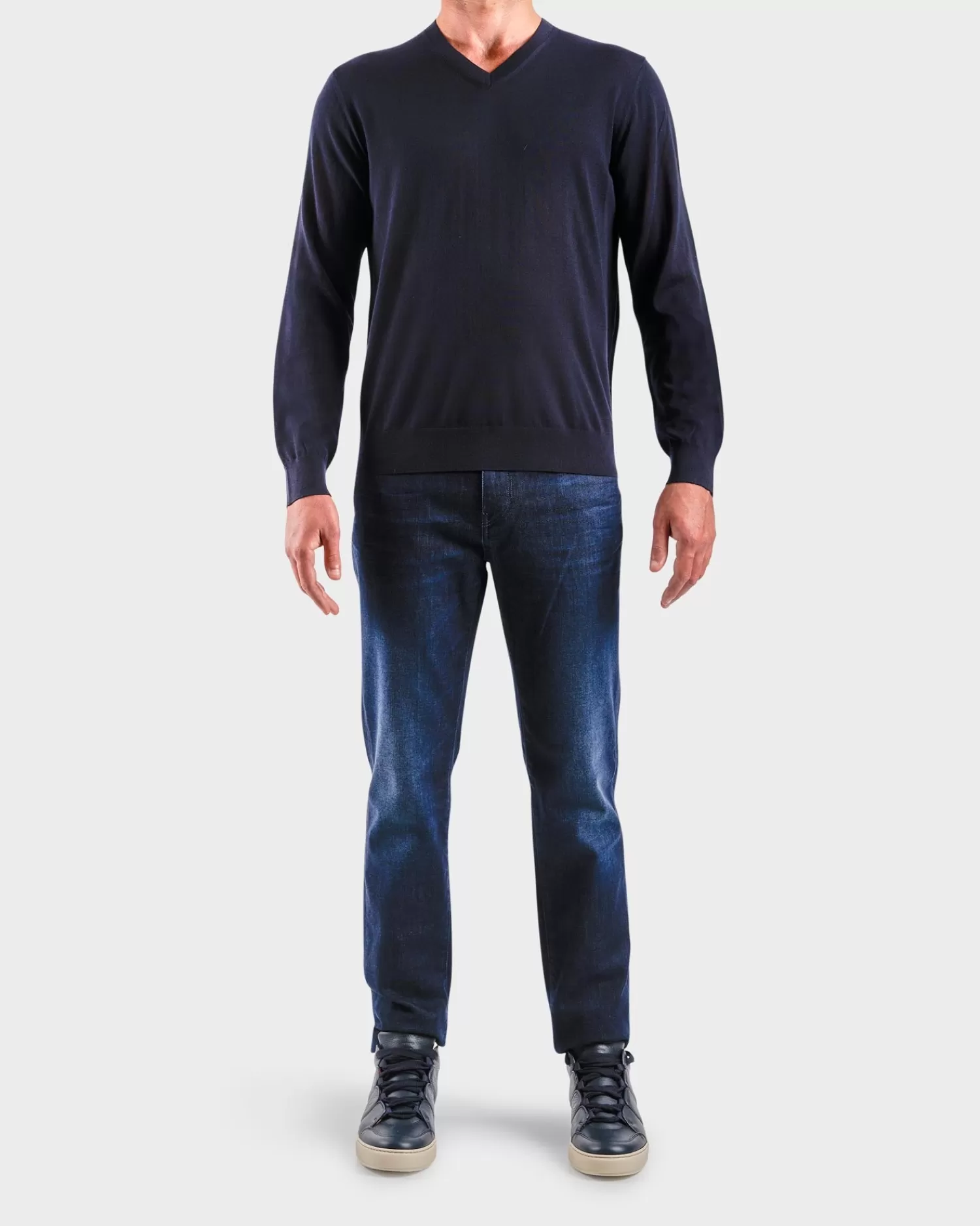 Z Zegna Dark Navy V Neck Wool Sweater^ Knitwear