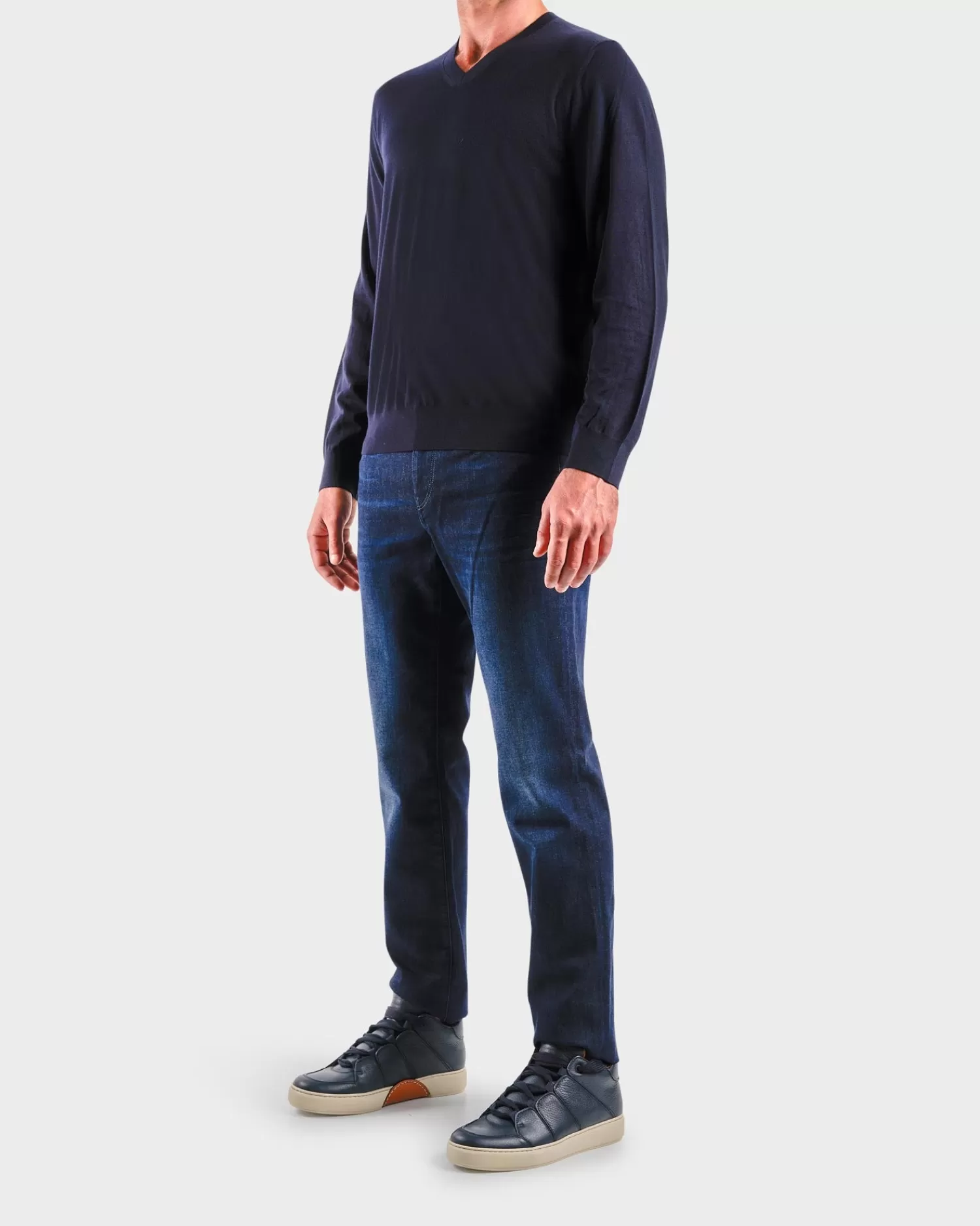 Z Zegna Dark Navy V Neck Wool Sweater^ Knitwear