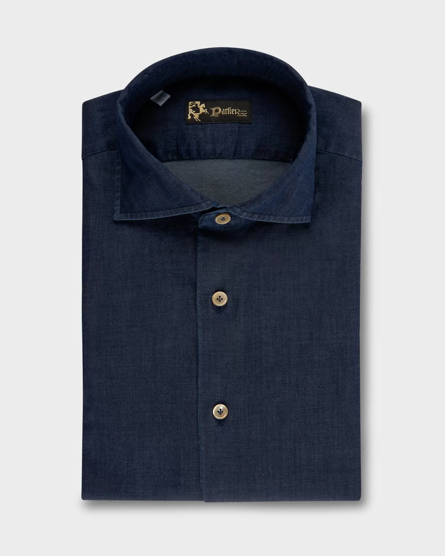 * Deep Blue Cotton Stretch Denim Shirt^ Casual Shirts