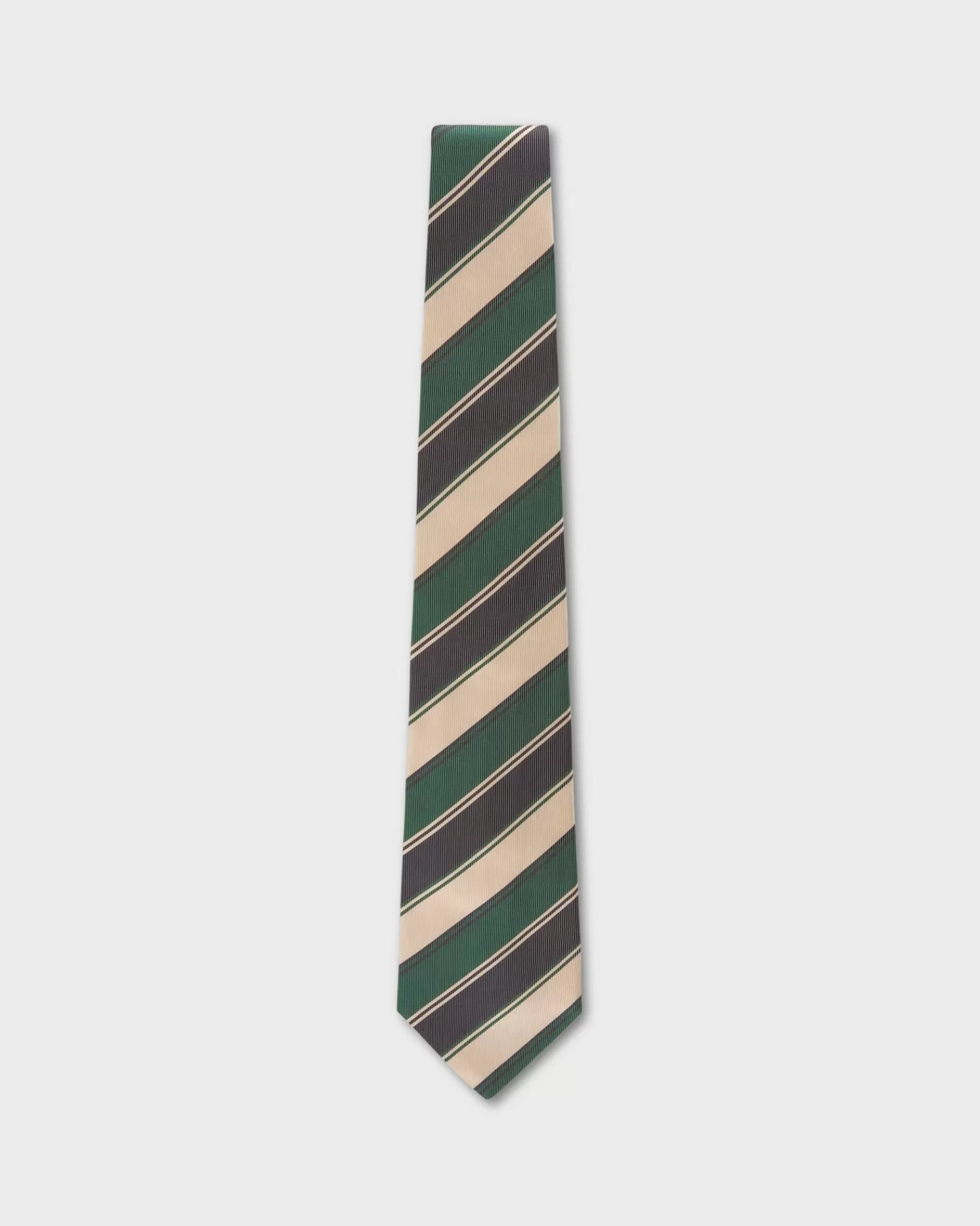 Kiton Emerald Midnight And Ivory Diagonal Striped Silk Tie^ Ties