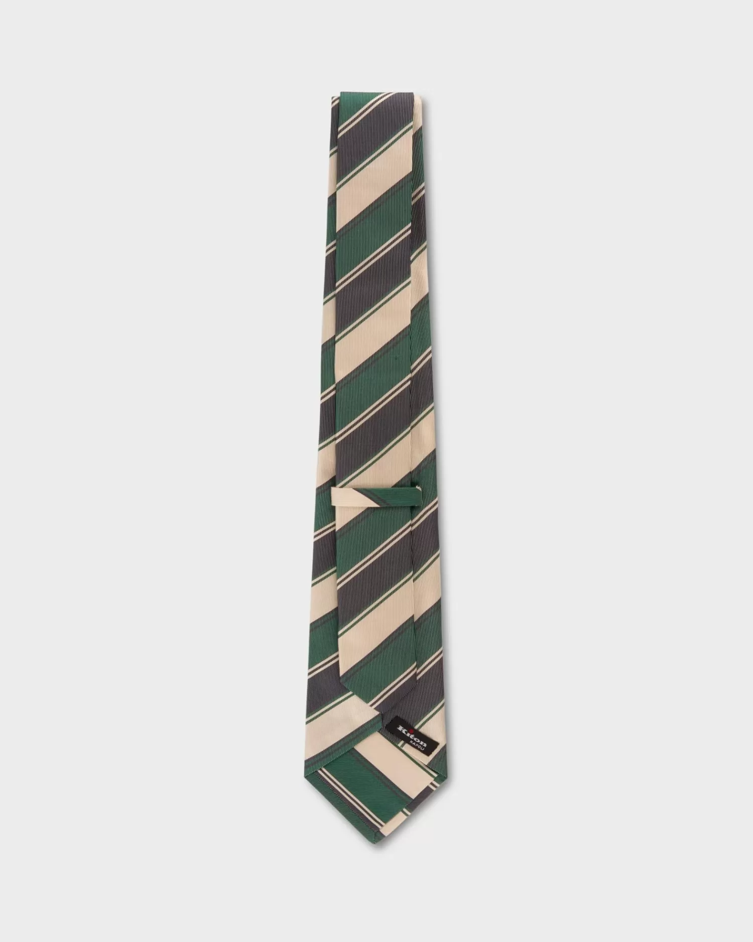 Kiton Emerald Midnight And Ivory Diagonal Striped Silk Tie^ Ties