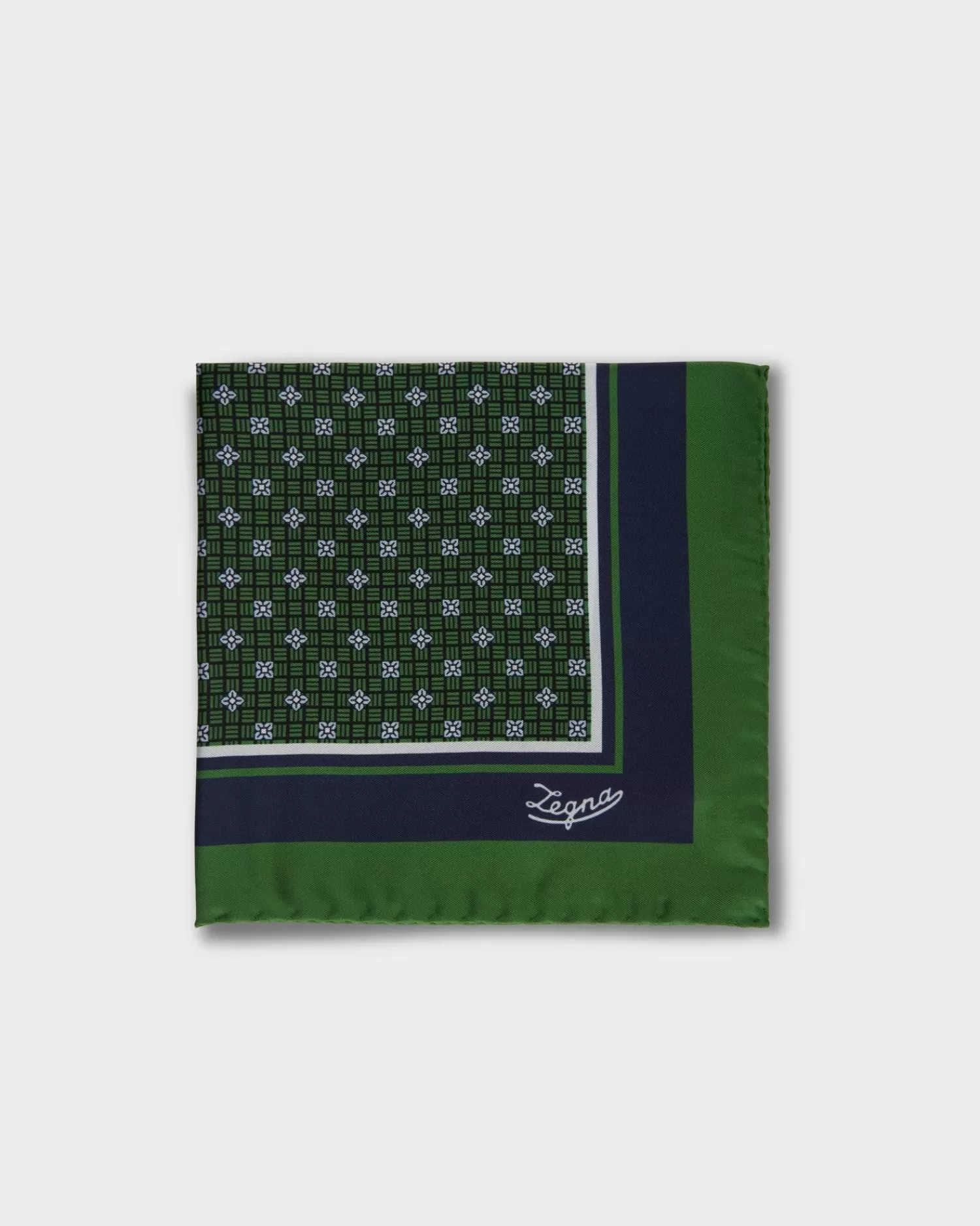 Ermenegildo Zegna Emerald With Blue Floral Pocket Square^ Pocket Squares